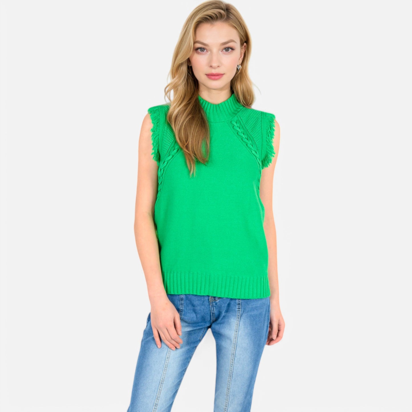 Anna-Kaci Women's Sleeveless Knit Sweater Top with Fringe Shoulder Detail