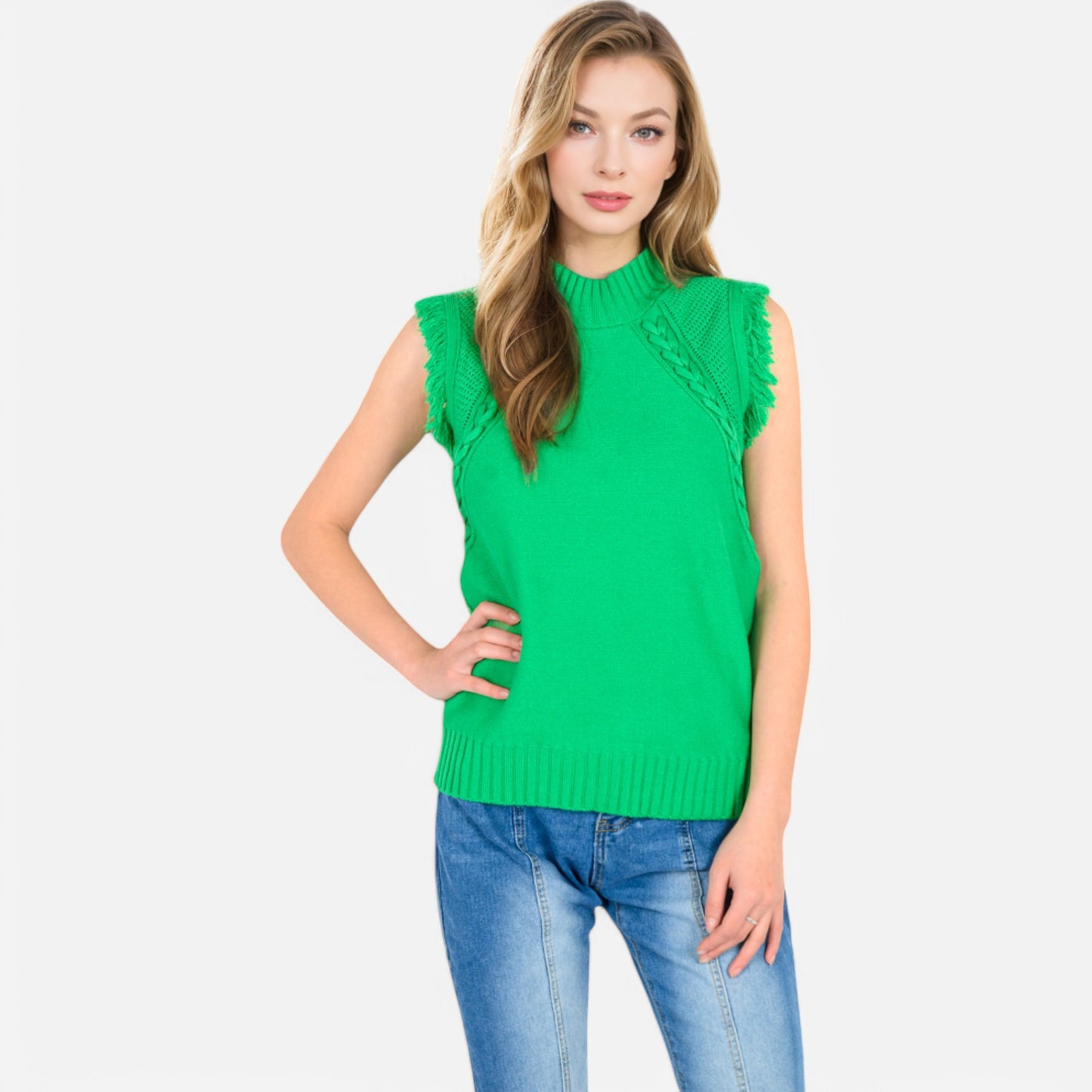 Anna-Kaci Women's Sleeveless Knit Sweater Top with Fringe Shoulder Detail