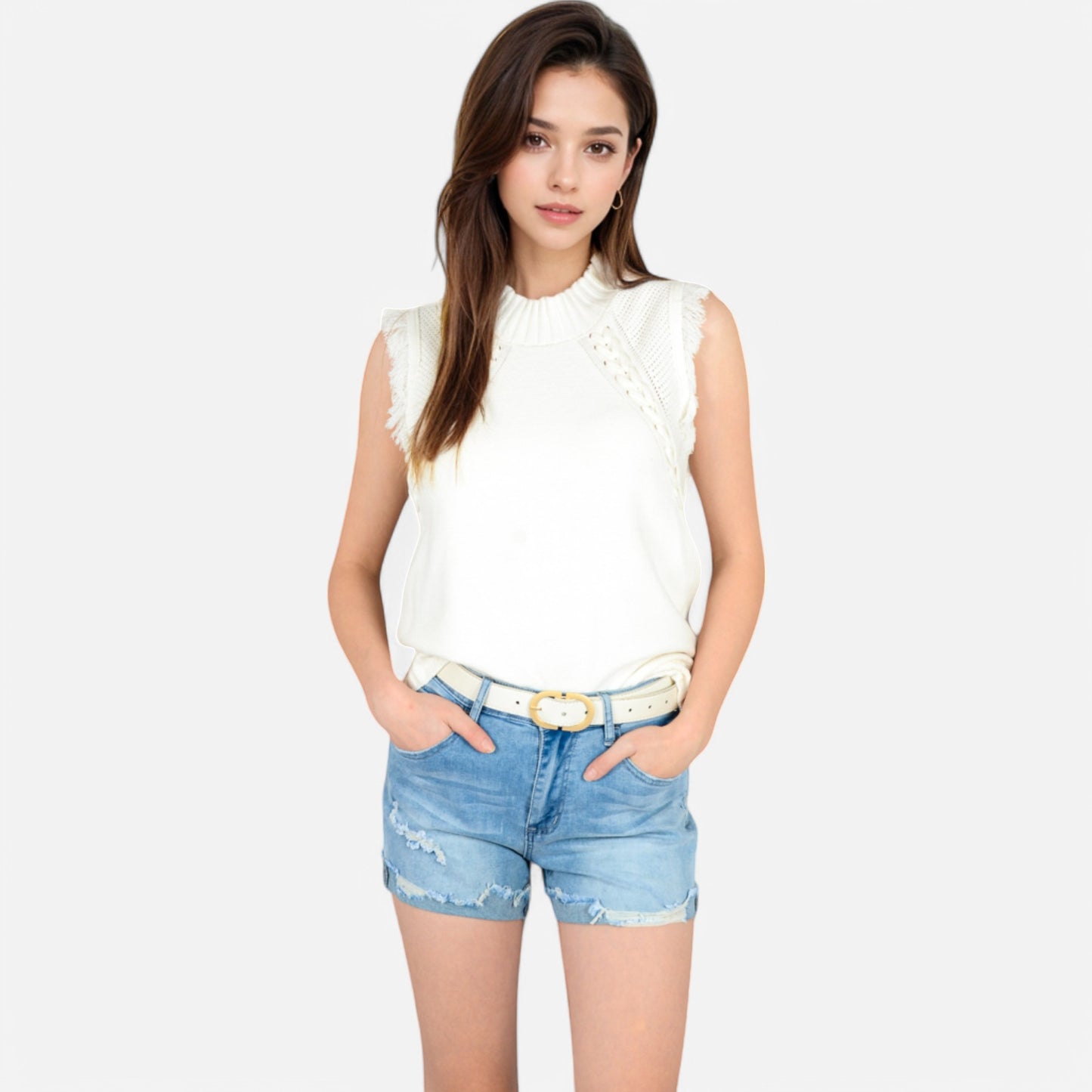 Anna-Kaci Women's Sleeveless Knit Sweater Top with Fringe Shoulder Detail