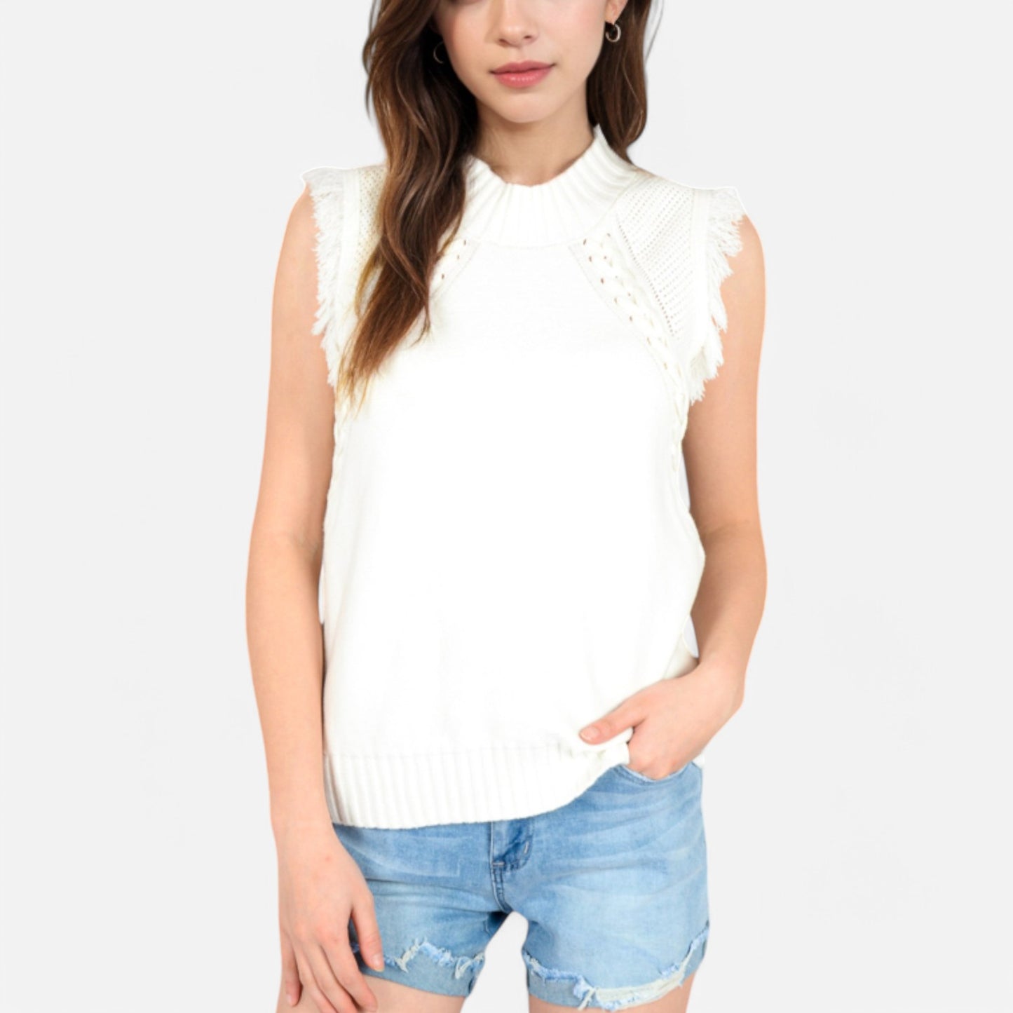 Anna-Kaci Women's Sleeveless Knit Sweater Top with Fringe Shoulder Detail