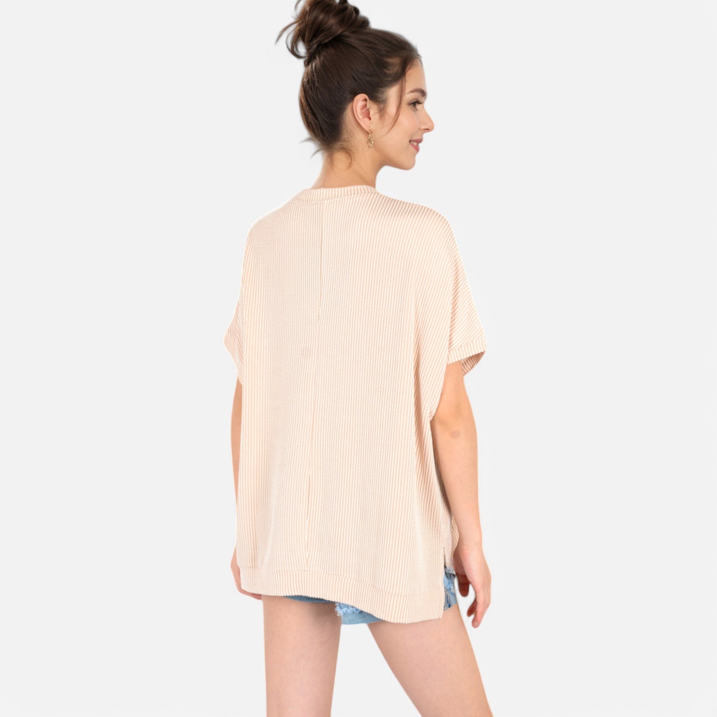 Anna-Kaci Women's Oversized Knit Pullover Top with Side Slits and Ribbed Texture