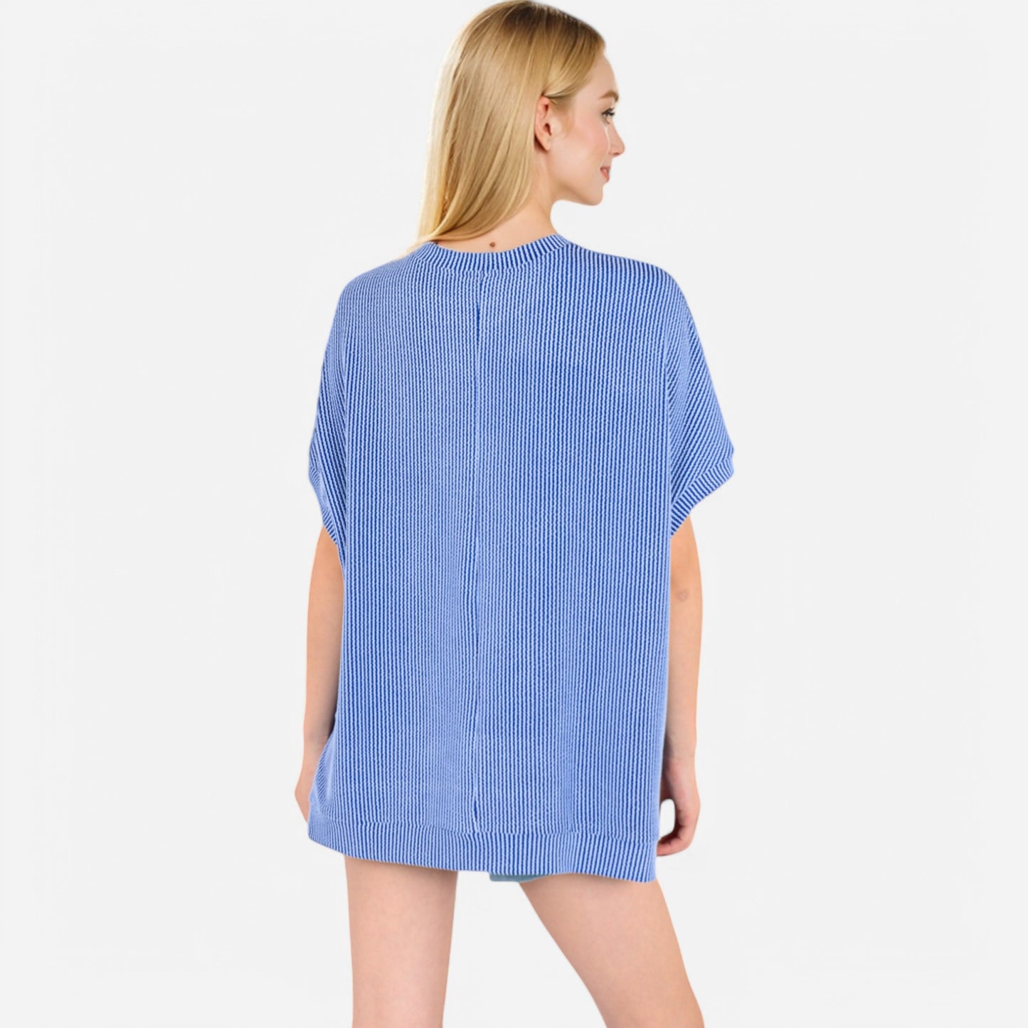 Anna-Kaci Women's Oversized Knit Pullover Top with Side Slits and Ribbed Texture