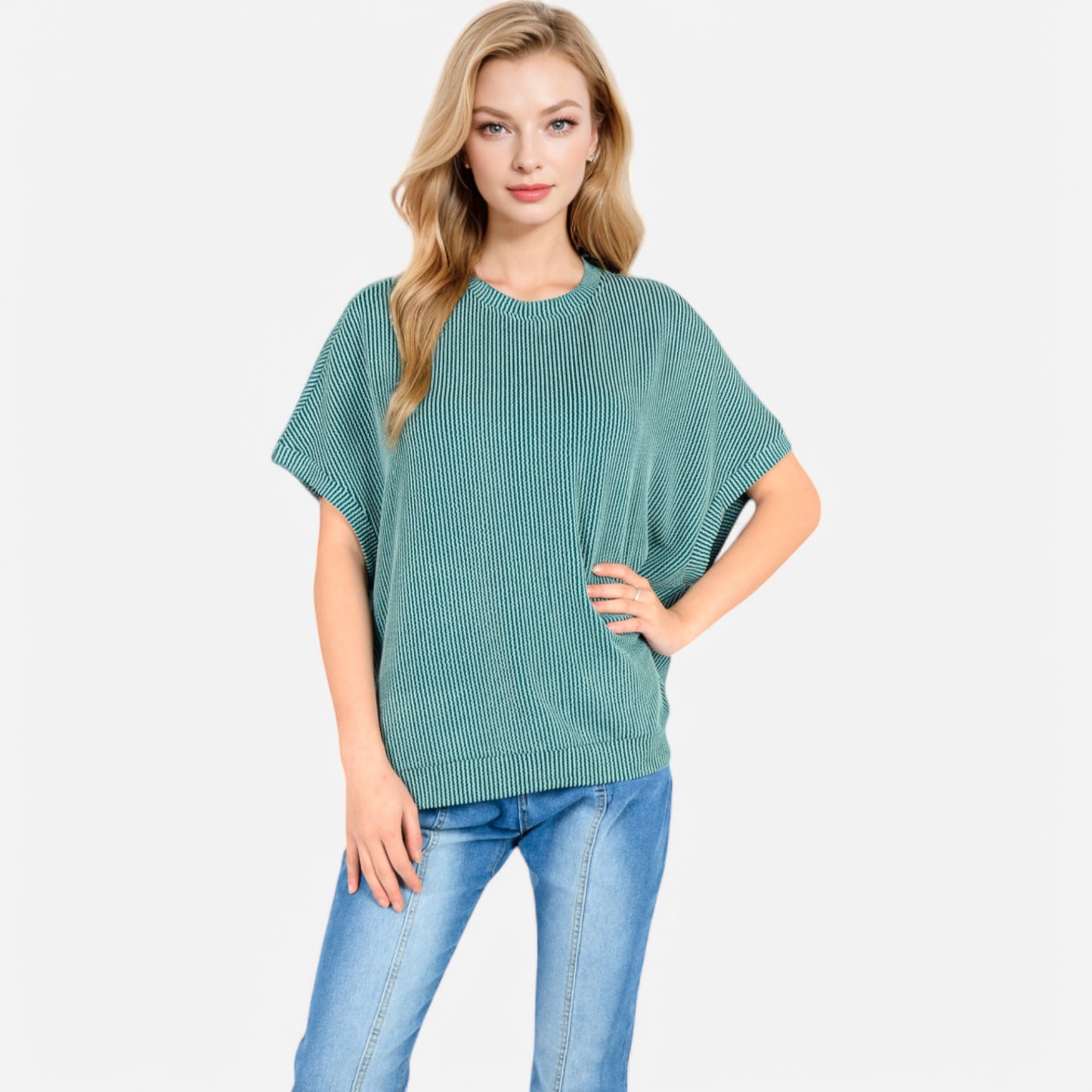 Anna-Kaci Women's Oversized Knit Pullover Top with Side Slits and Ribbed Texture