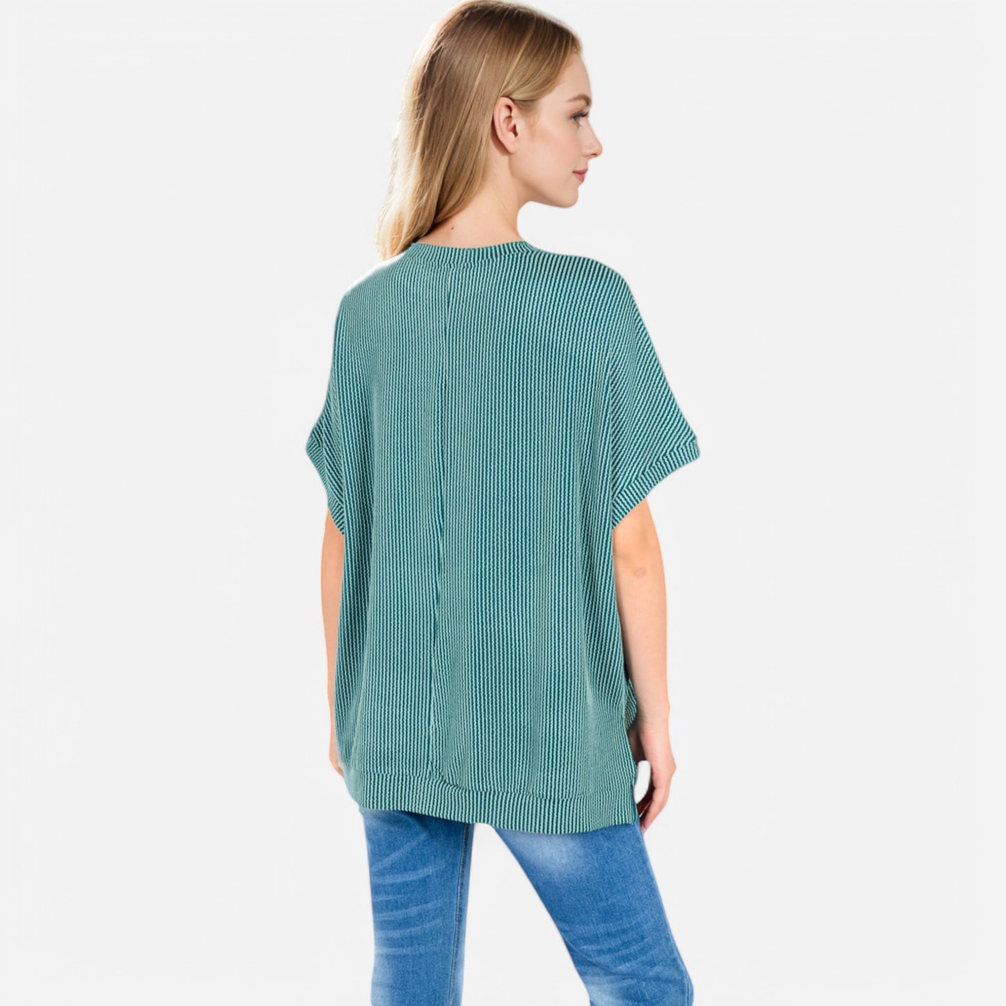 Anna-Kaci Women's Oversized Knit Pullover Top with Side Slits and Ribbed Texture