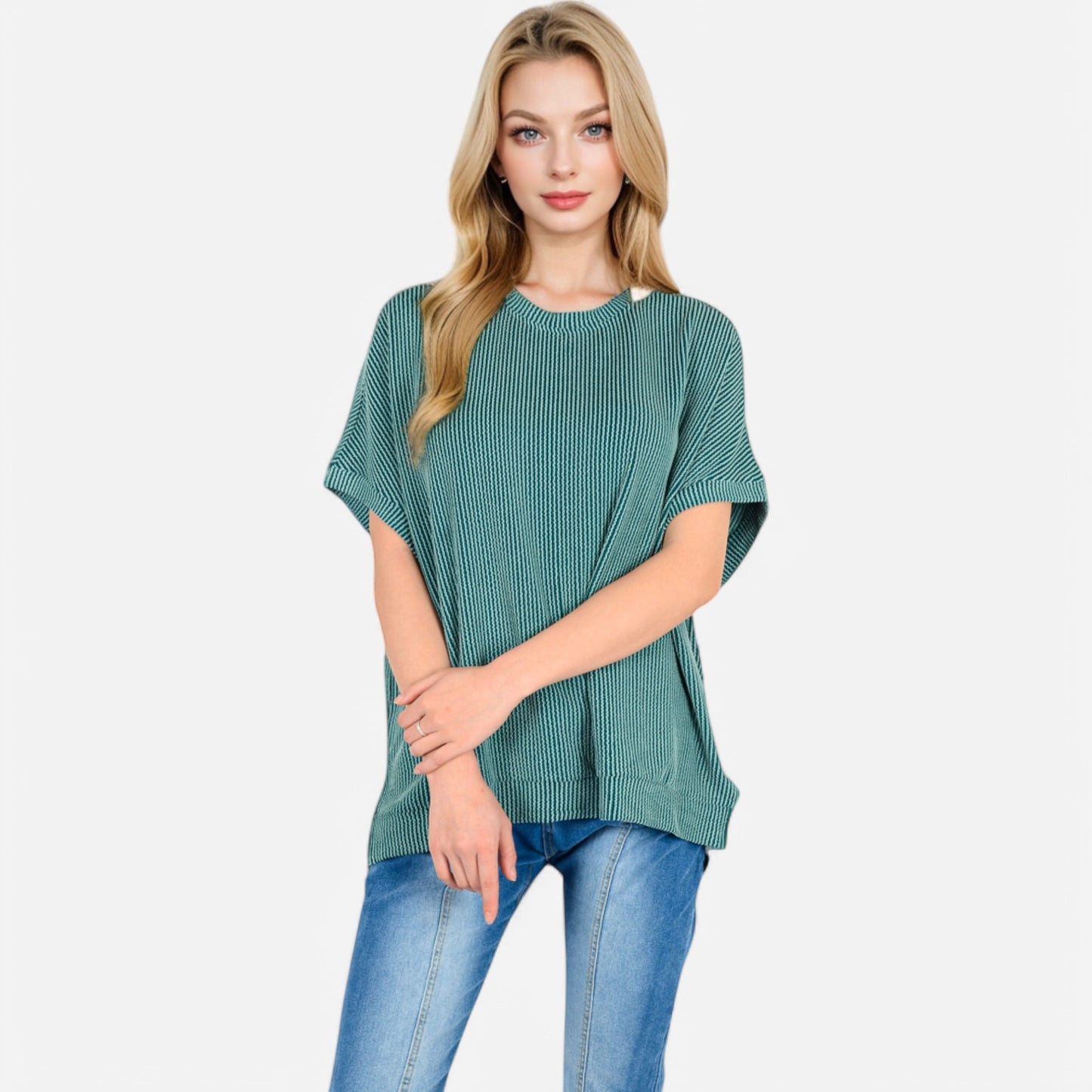 Anna-Kaci Women's Oversized Knit Pullover Top with Side Slits and Ribbed Texture