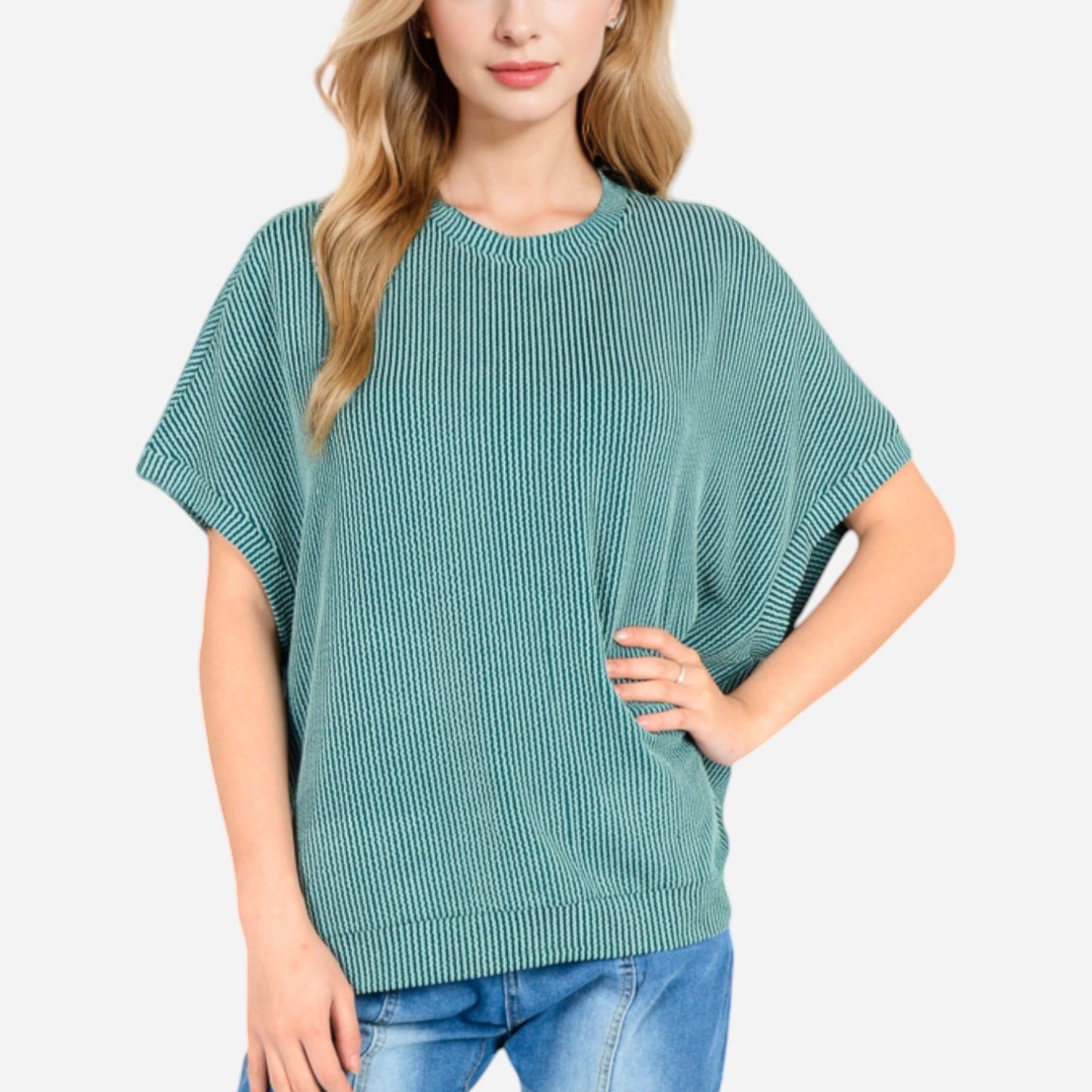 Anna-Kaci Women's Oversized Knit Pullover Top with Side Slits and Ribbed Texture