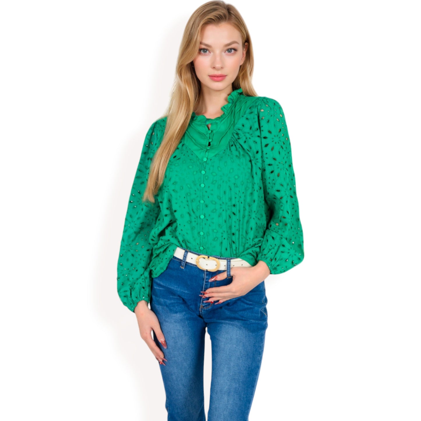 Anna-Kaci Women's Long Sleeve Floral Print Blouse with Ruffled High Neck
