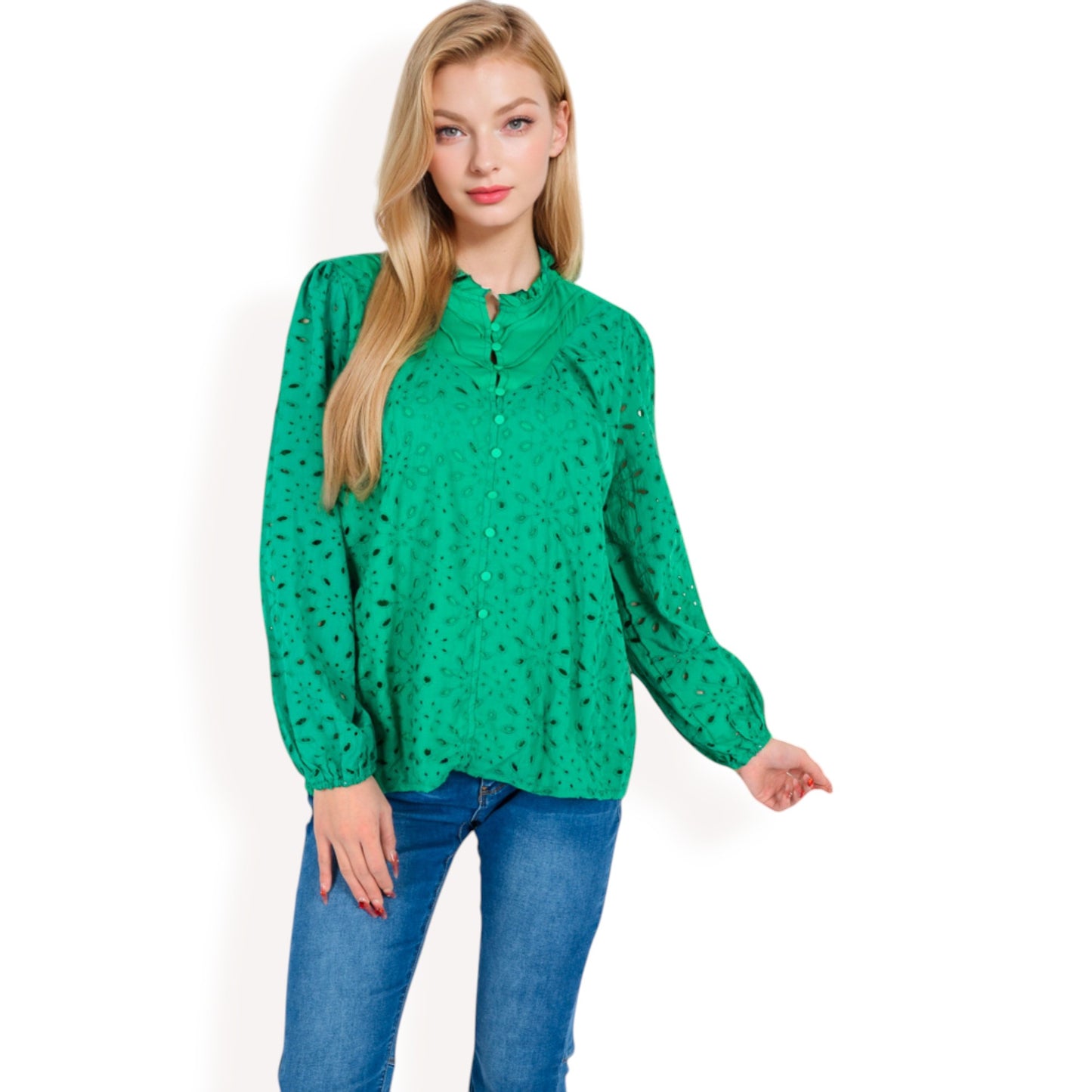 Anna-Kaci Women's Long Sleeve Floral Print Blouse with Ruffled High Neck