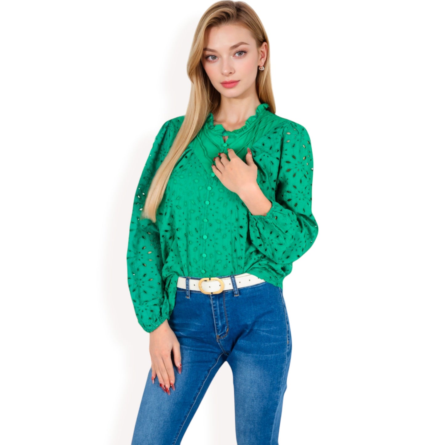 Anna-Kaci Women's Long Sleeve Floral Print Blouse with Ruffled High Neck