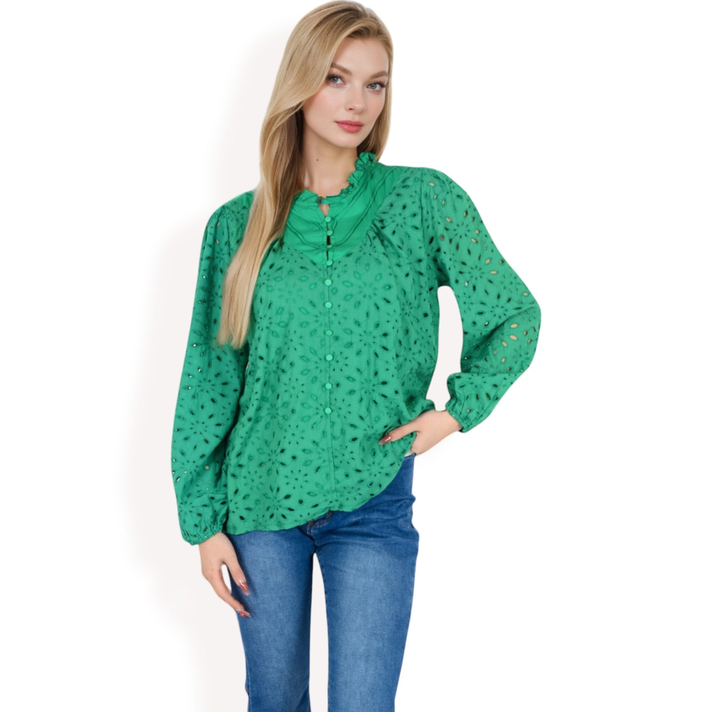 Anna-Kaci Women's Long Sleeve Floral Print Blouse with Ruffled High Neck