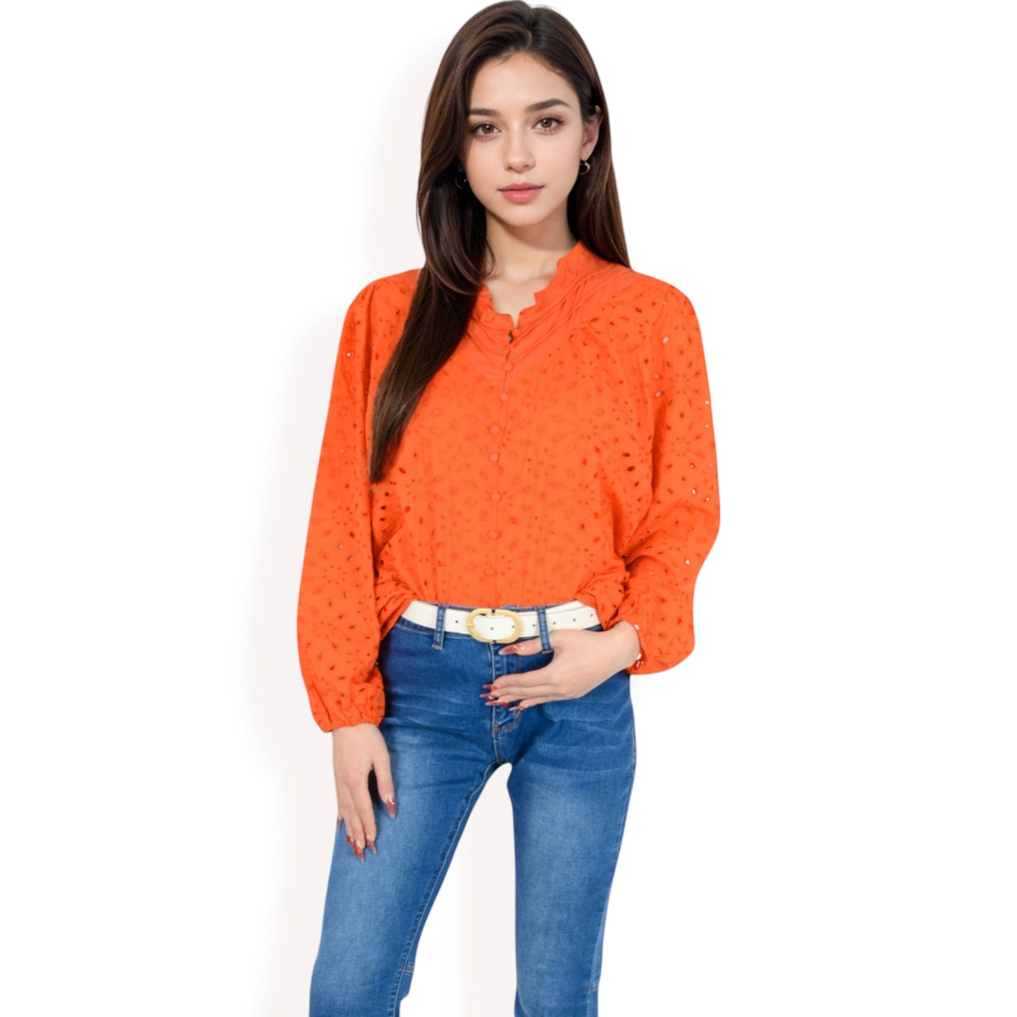 Anna-Kaci Women's Long Sleeve Floral Print Blouse with Ruffled High Neck