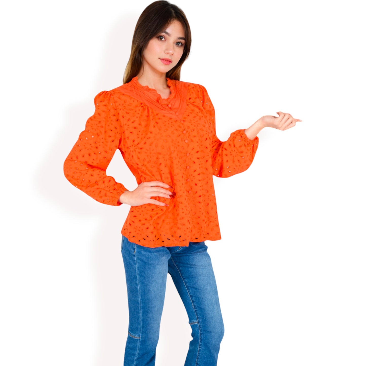 Anna-Kaci Women's Long Sleeve Floral Print Blouse with Ruffled High Neck