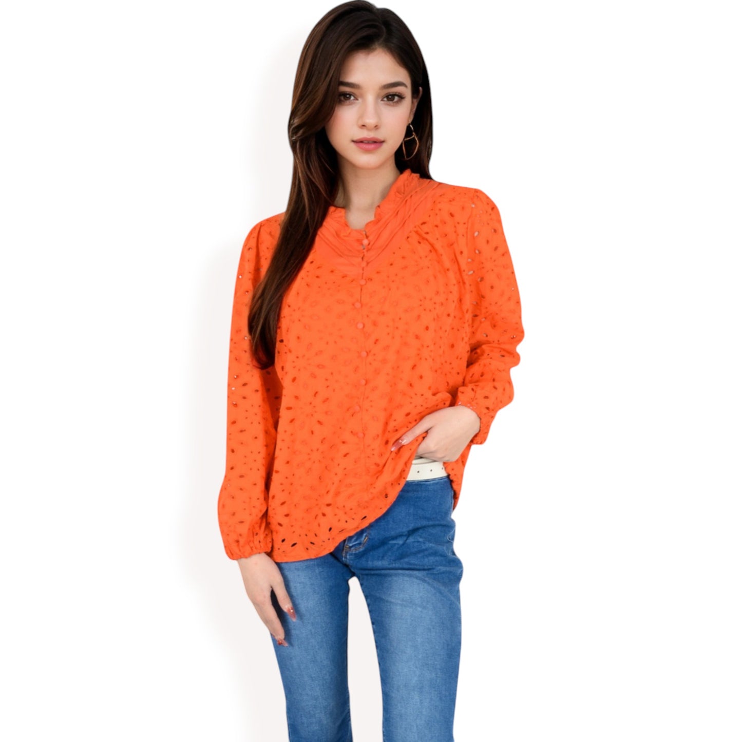 Anna-Kaci Women's Long Sleeve Floral Print Blouse with Ruffled High Neck