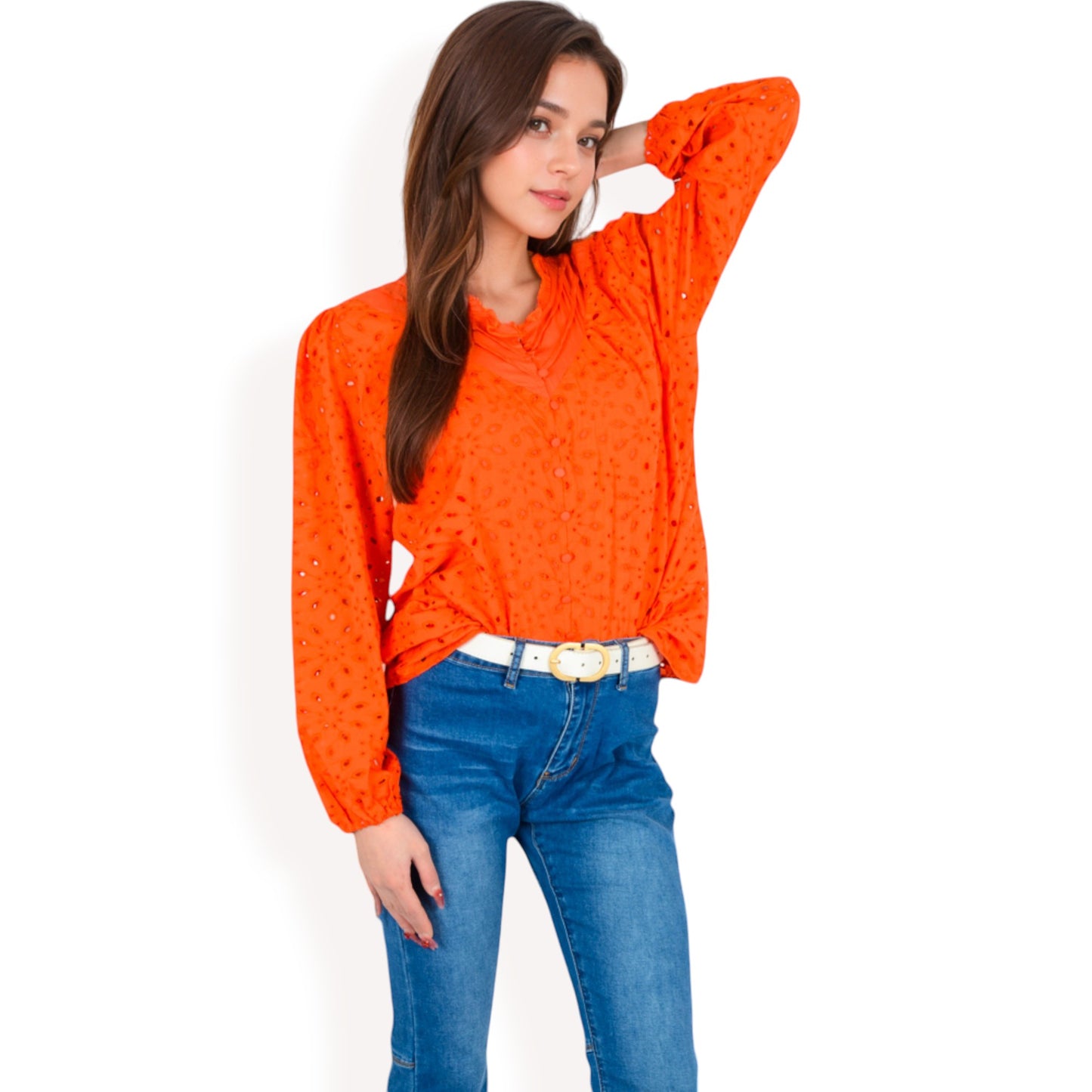 Anna-Kaci Women's Long Sleeve Floral Print Blouse with Ruffled High Neck