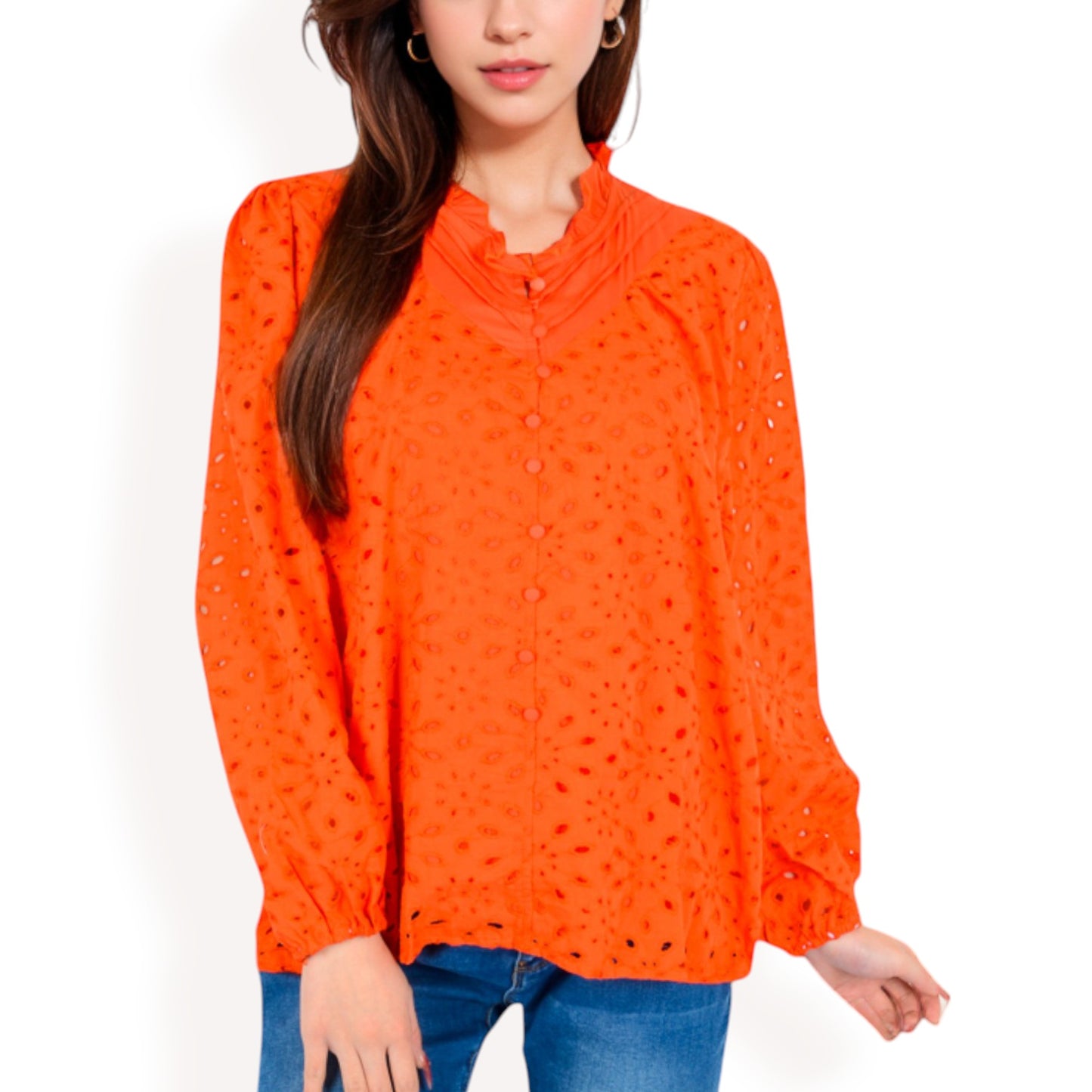 Anna-Kaci Women's Long Sleeve Floral Print Blouse with Ruffled High Neck
