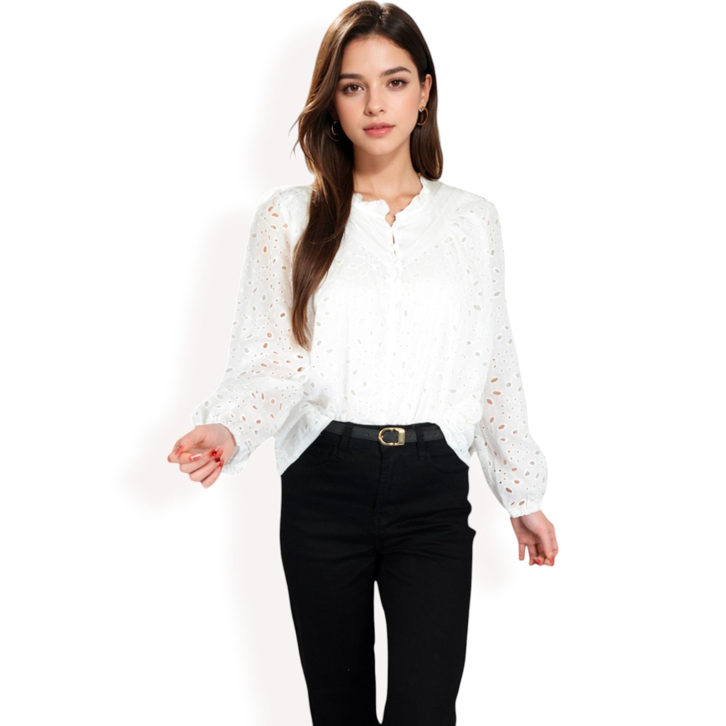 Anna-Kaci Women's Long Sleeve Floral Print Blouse with Ruffled High Neck