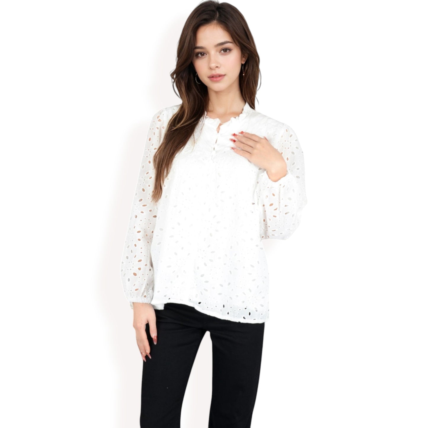 Anna-Kaci Women's Long Sleeve Floral Print Blouse with Ruffled High Neck