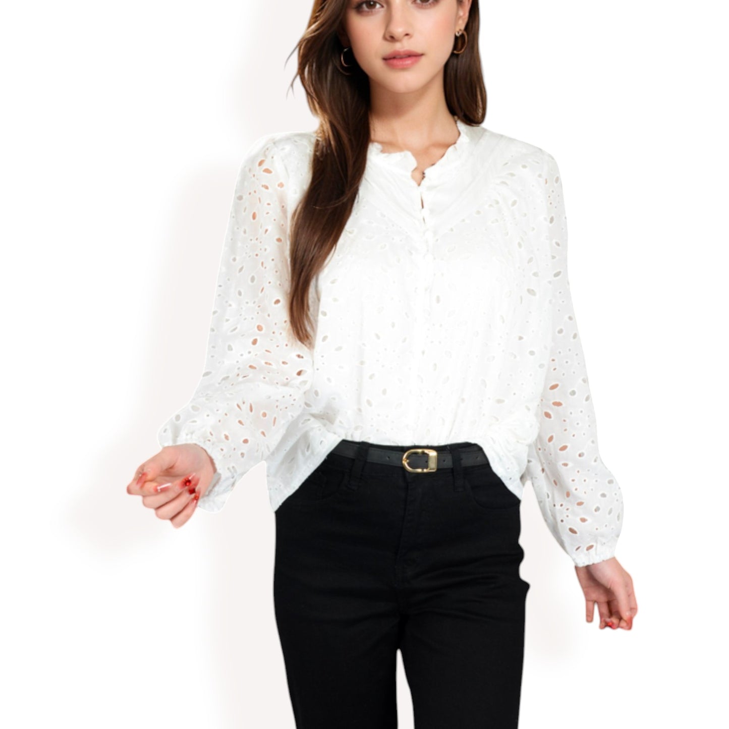 Anna-Kaci Women's Long Sleeve Floral Print Blouse with Ruffled High Neck