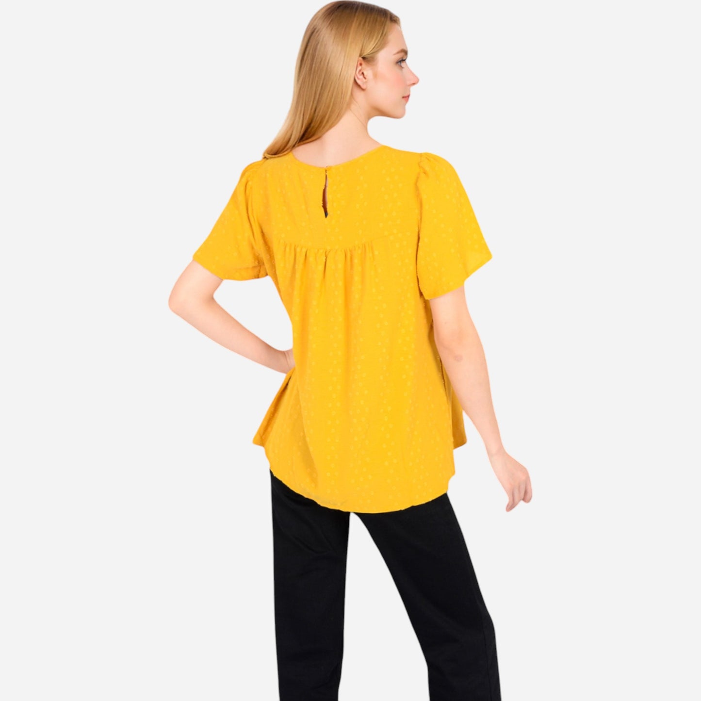 Anna-Kaci Women's Lace Yoke Short Sleeve Blouse with Pleated Front