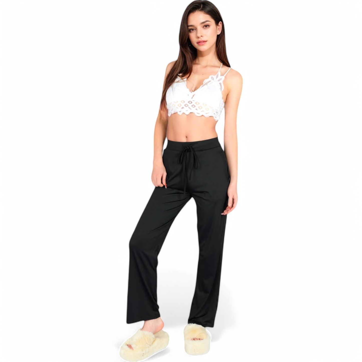 Anna-Kaci Women's High Waist Wide Leg Lounge Pants with Drawstring