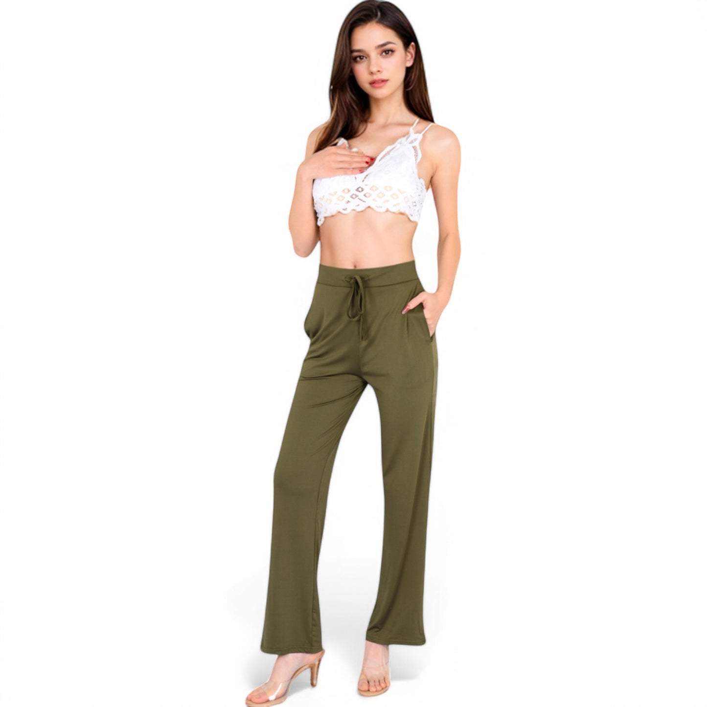 Anna-Kaci Women's High Waist Wide Leg Lounge Pants with Drawstring