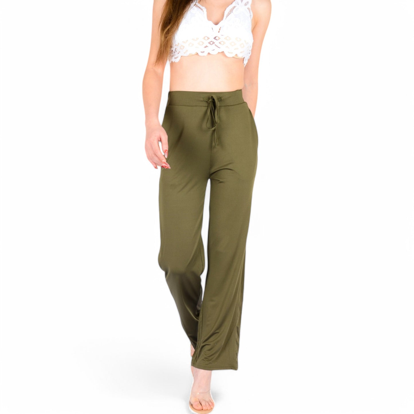 Anna-Kaci Women's High Waist Wide Leg Lounge Pants with Drawstring
