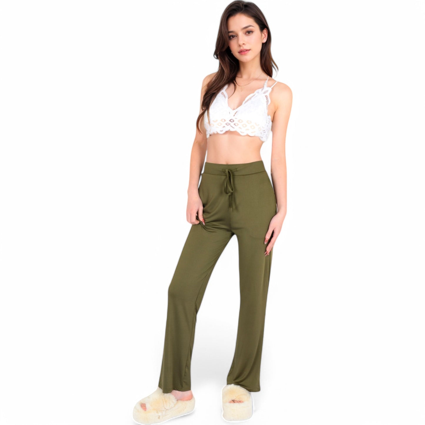 Anna-Kaci Women's High Waist Wide Leg Lounge Pants with Drawstring