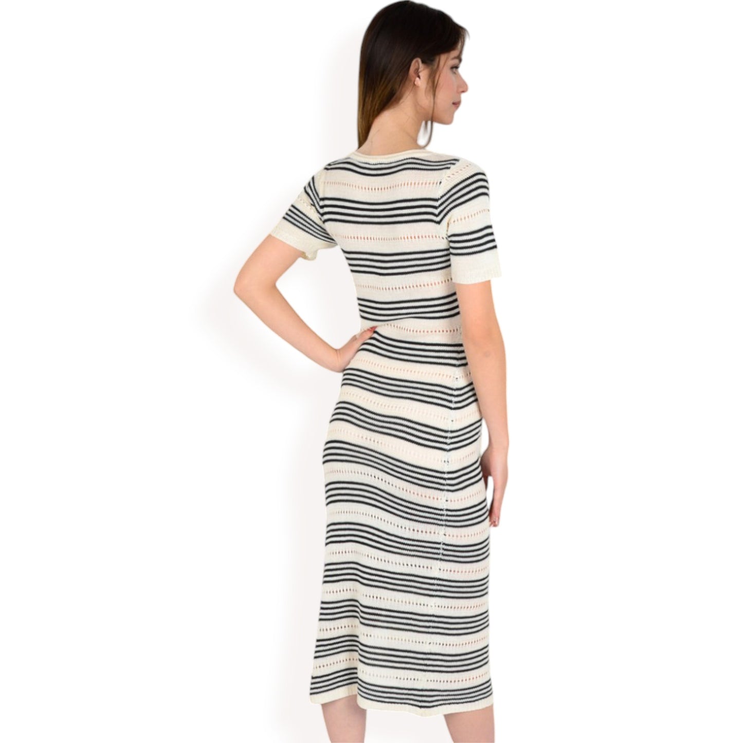 Anna-Kaci Women's Striped Knit Midi Dress with Side Slit