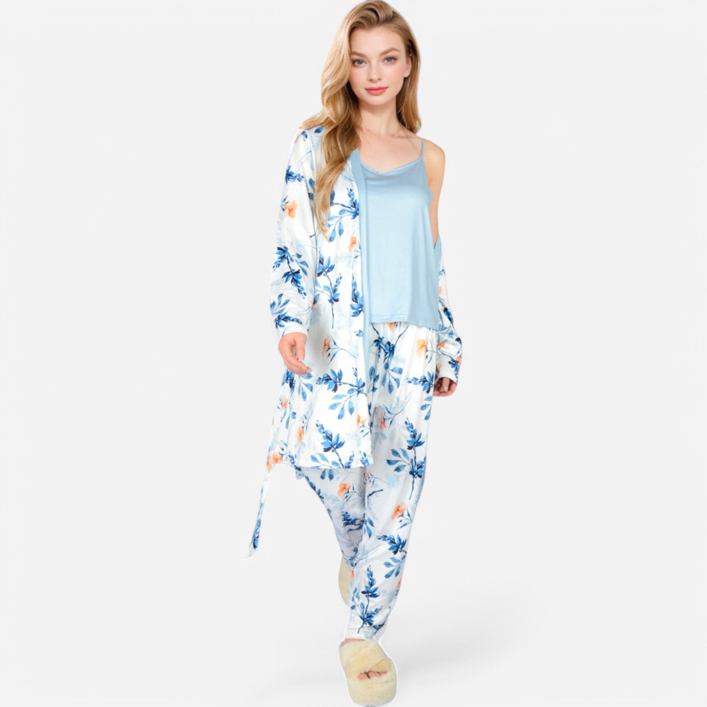 Anna-Kaci Lounge Women's Floral Print 3-Piece Pajama Set with Long Cardigan