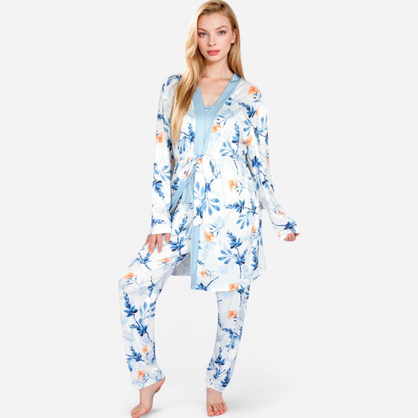 Anna-Kaci Lounge Women's Floral Print 3-Piece Pajama Set with Long Cardigan