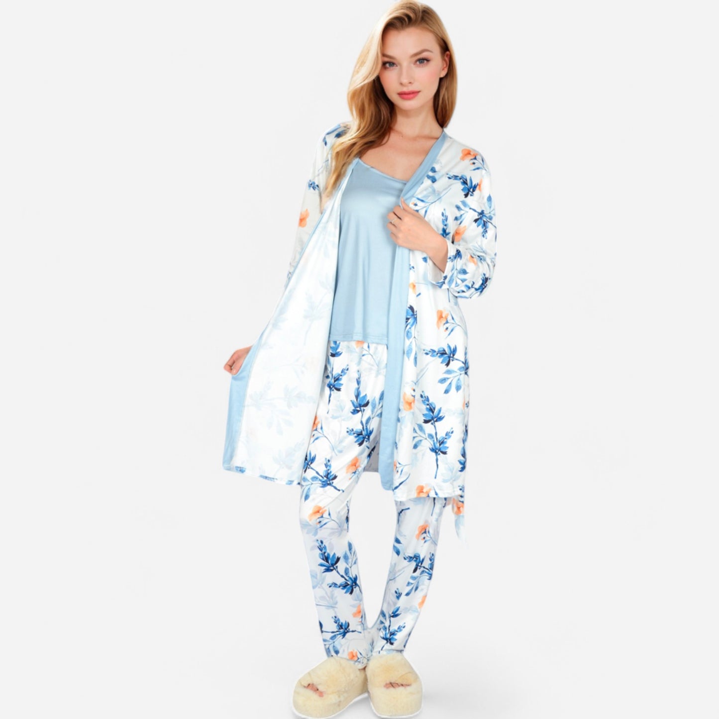 Anna-Kaci Lounge Women's Floral Print 3-Piece Pajama Set with Long Cardigan