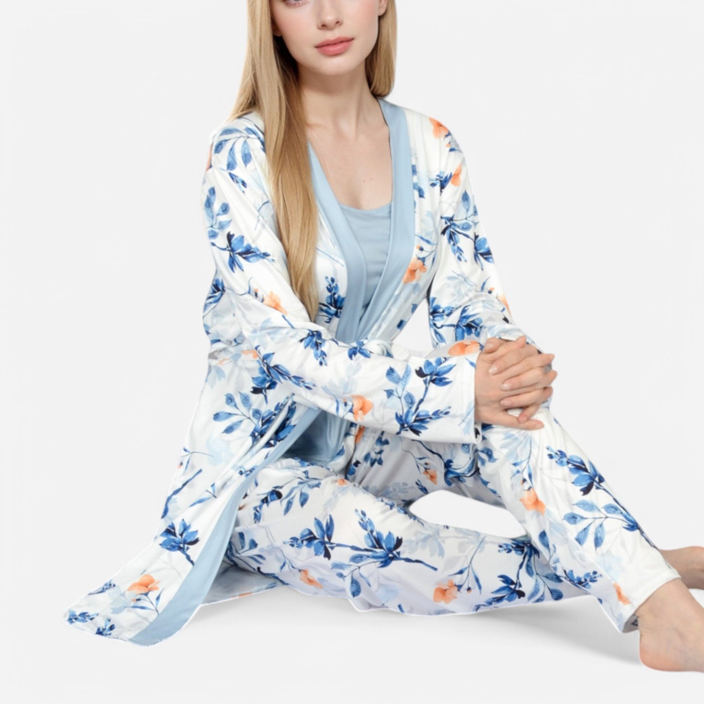 Anna-Kaci Lounge Women's Floral Print 3-Piece Pajama Set with Long Cardigan