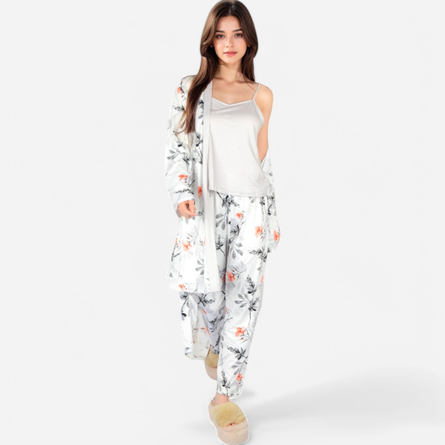 Anna-Kaci Lounge Women's Floral Print 3-Piece Pajama Set with Long Cardigan