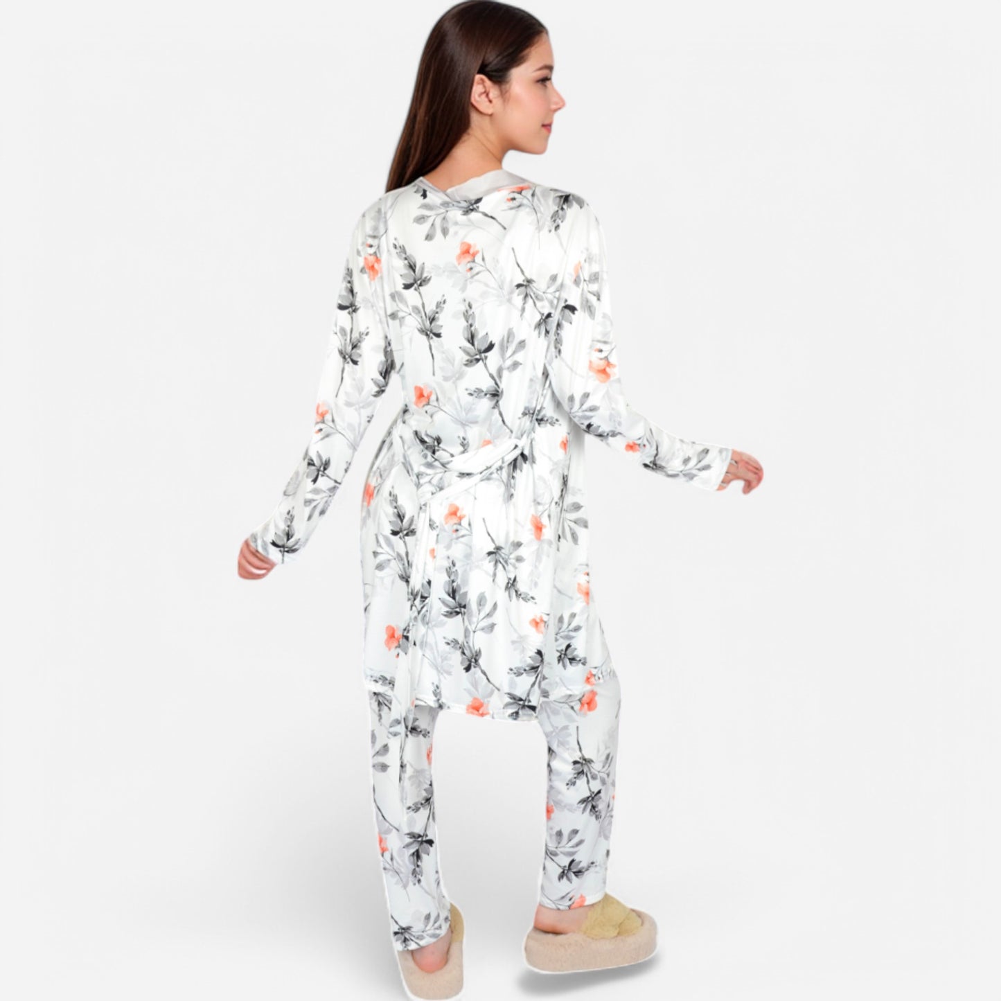 Anna-Kaci Lounge Women's Floral Print 3-Piece Pajama Set with Long Cardigan