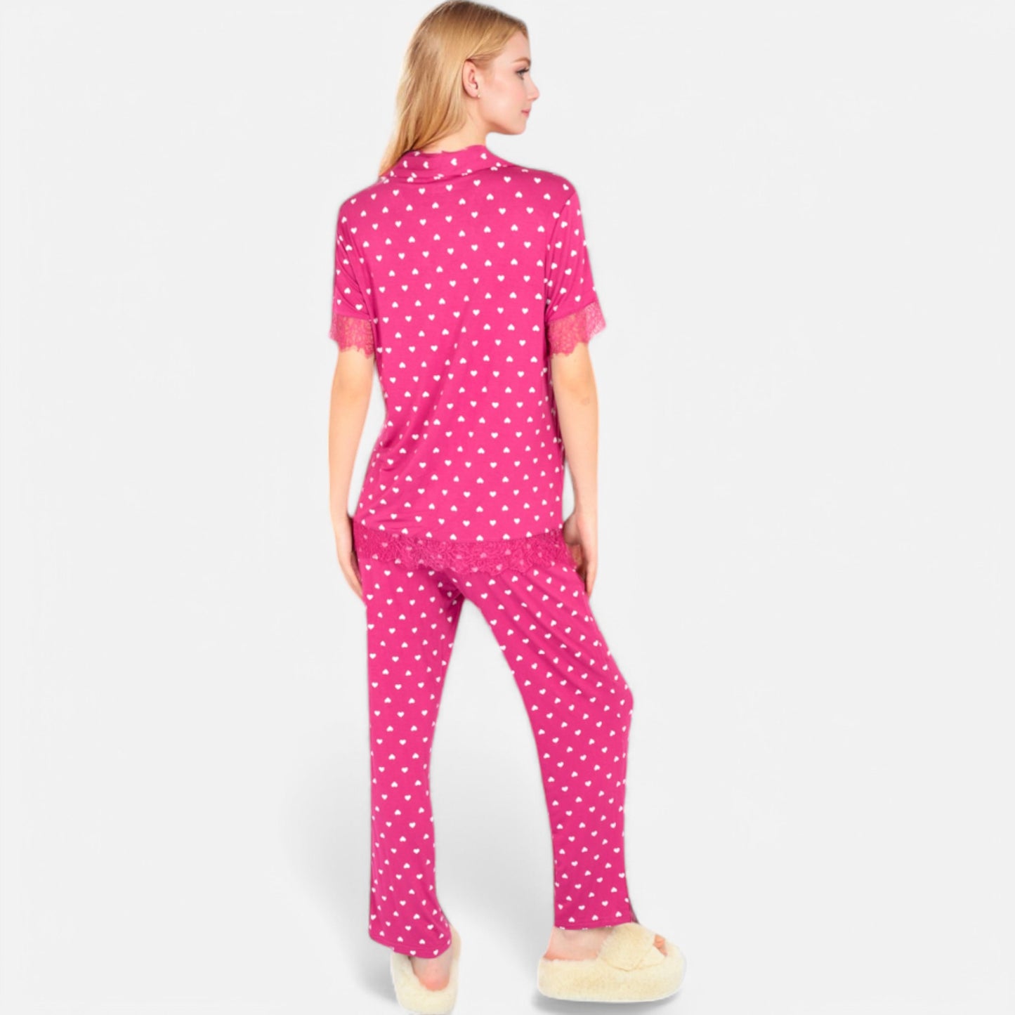 Anna-Kaci Lounge Women's Polka Dot Short Sleeve Button-Up Pajama Set with Pocket Detail