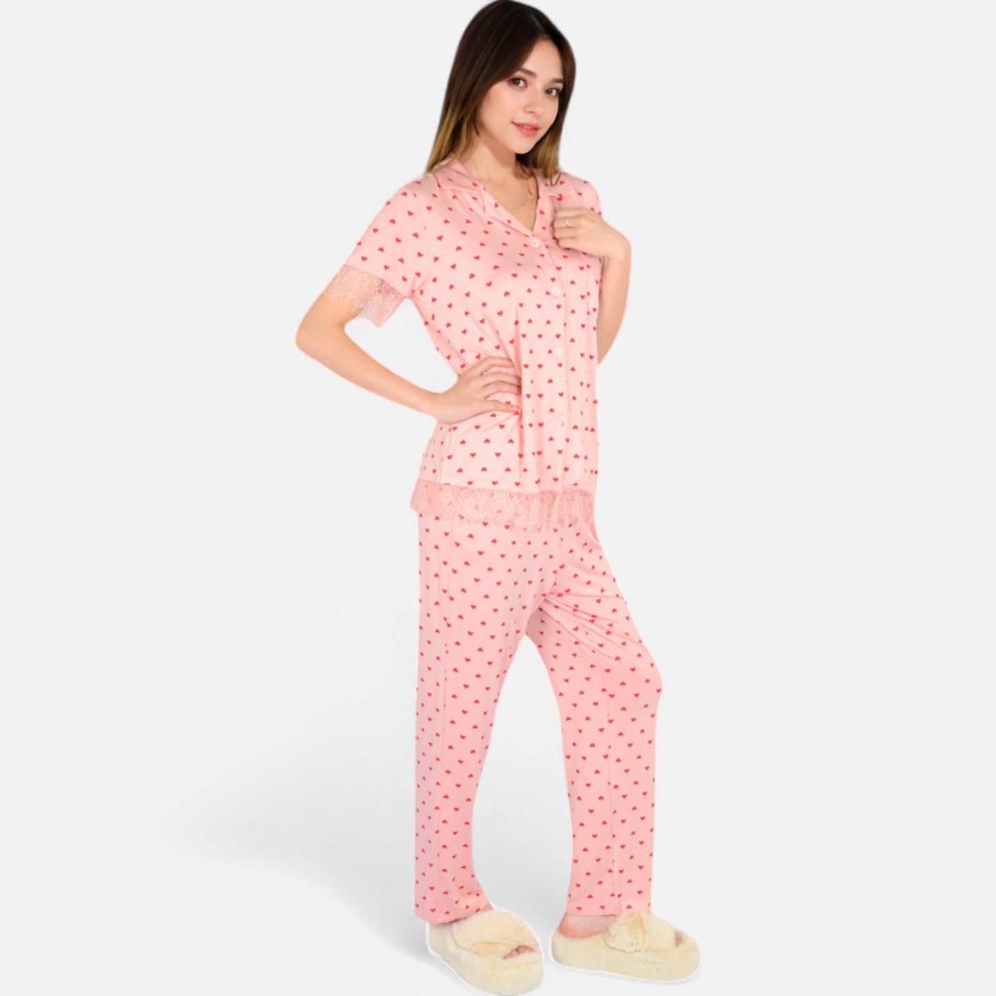 Anna-Kaci Lounge Women's Polka Dot Short Sleeve Button-Up Pajama Set with Pocket Detail
