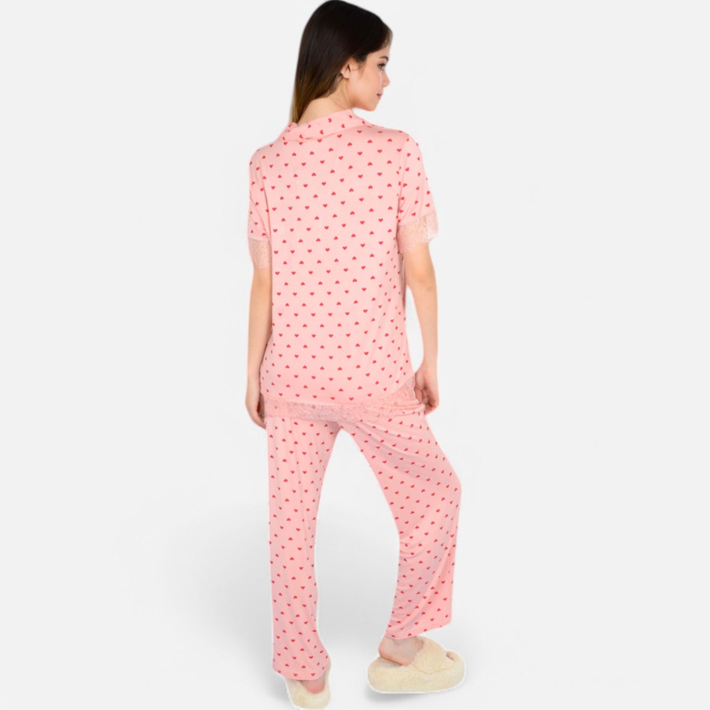 Anna-Kaci Lounge Women's Polka Dot Short Sleeve Button-Up Pajama Set with Pocket Detail