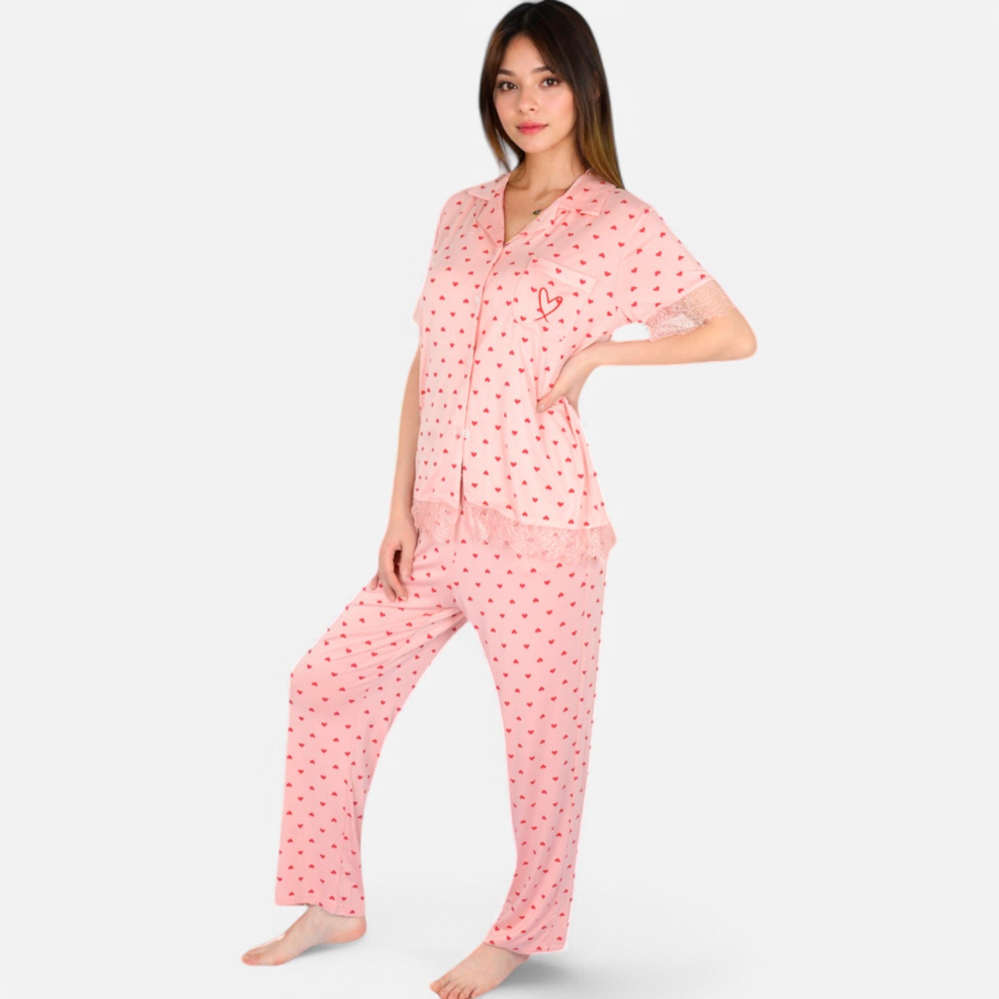 Anna-Kaci Lounge Women's Polka Dot Short Sleeve Button-Up Pajama Set with Pocket Detail