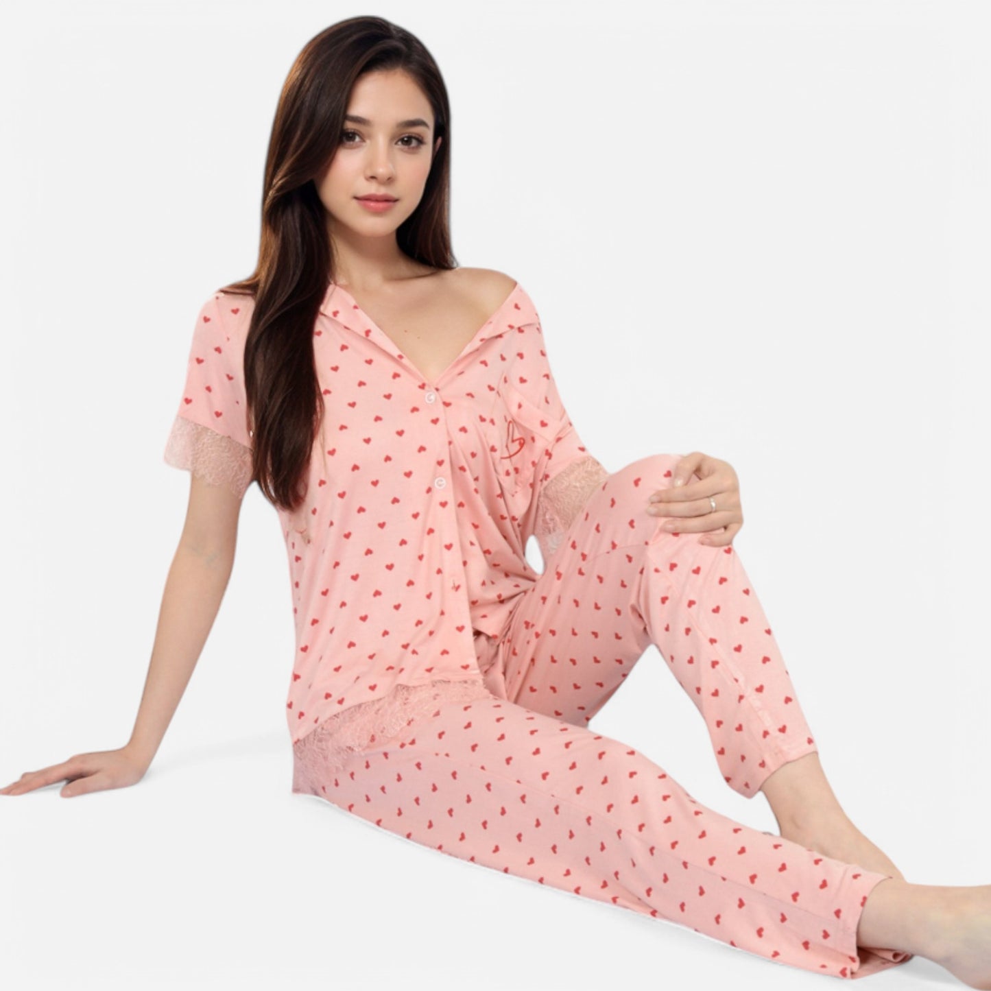 Anna-Kaci Lounge Women's Polka Dot Short Sleeve Button-Up Pajama Set with Pocket Detail