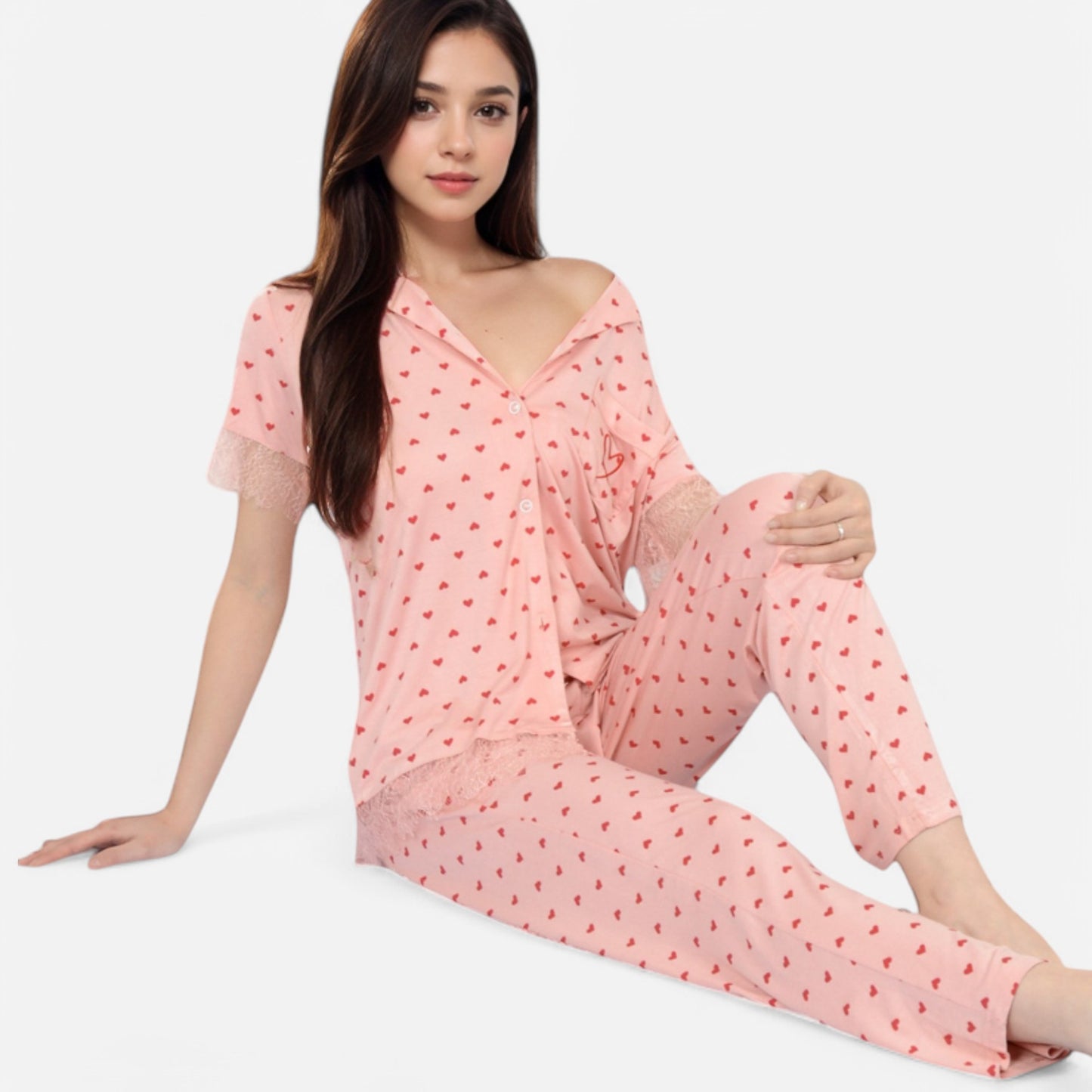 Anna-Kaci Lounge Women's Polka Dot Short Sleeve Button-Up Pajama Set with Pocket Detail
