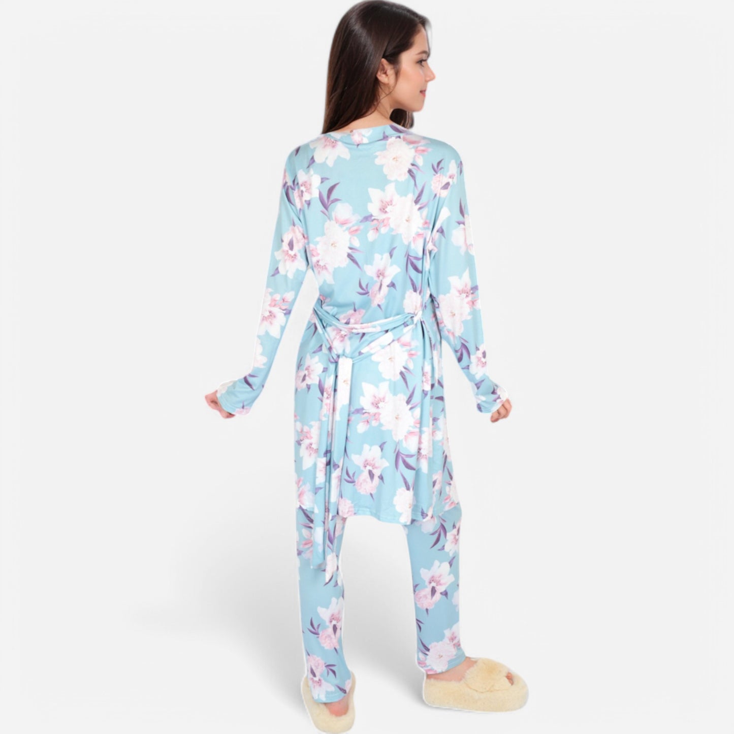 Anna-Kaci Lounge Women's Floral Print 3-Piece Pajama Set with Long Cardigan and Elastic Waist Pants