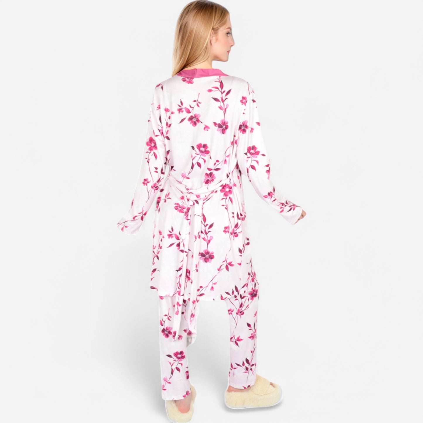 Anna-Kaci Lounge Women's Floral Print 3-Piece Pajama Set with Long Cardigan and Elastic Waist Pants