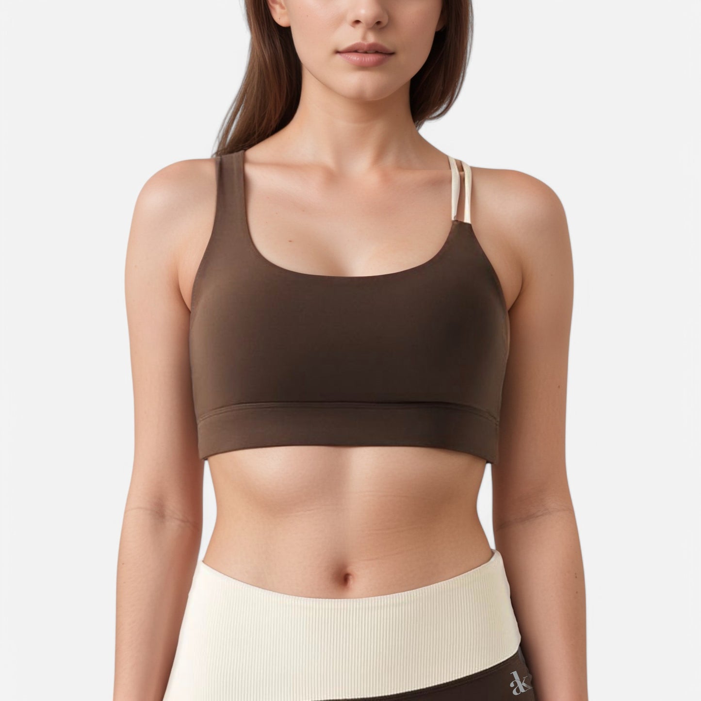 Anna-Kaci Women's Scoop Neck Sports Bra with Double Strap Design