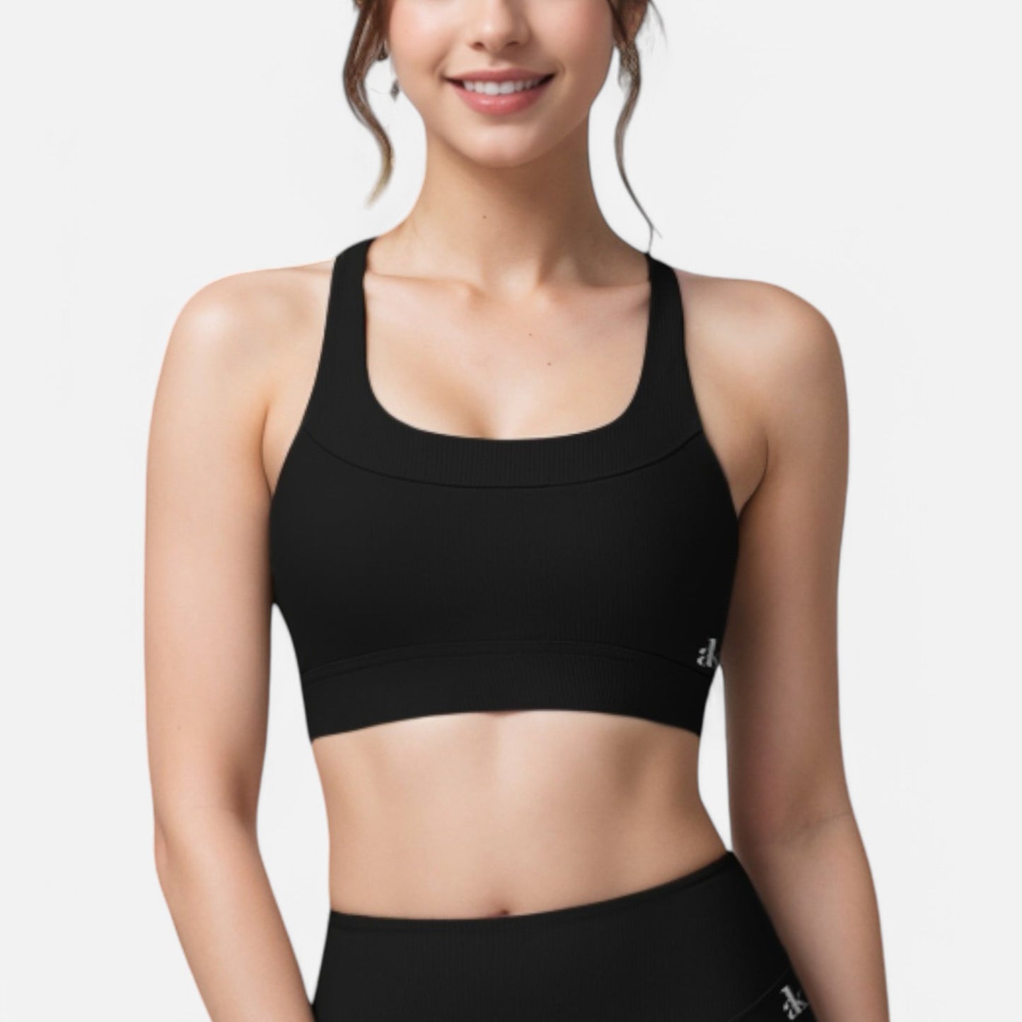 Anna-Kaci Women's Ribbed Scoop Neck Sports Bra with Wide Straps