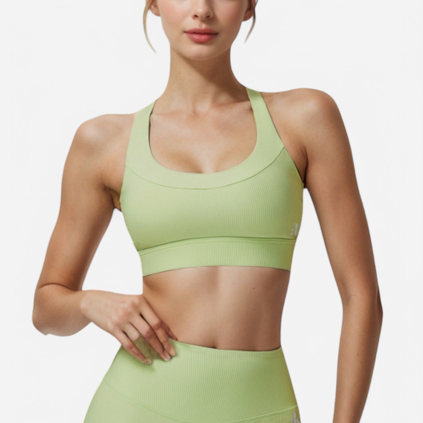 Anna-Kaci Women's Ribbed Scoop Neck Sports Bra with Wide Straps