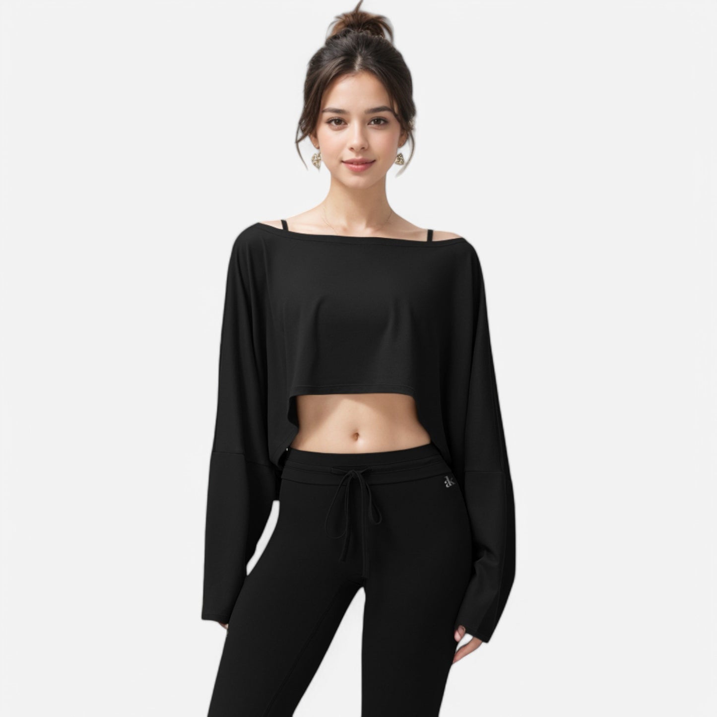 Anna-Kaci Women's Cropped Long Sleeve Pullover with Wide Boat Neck