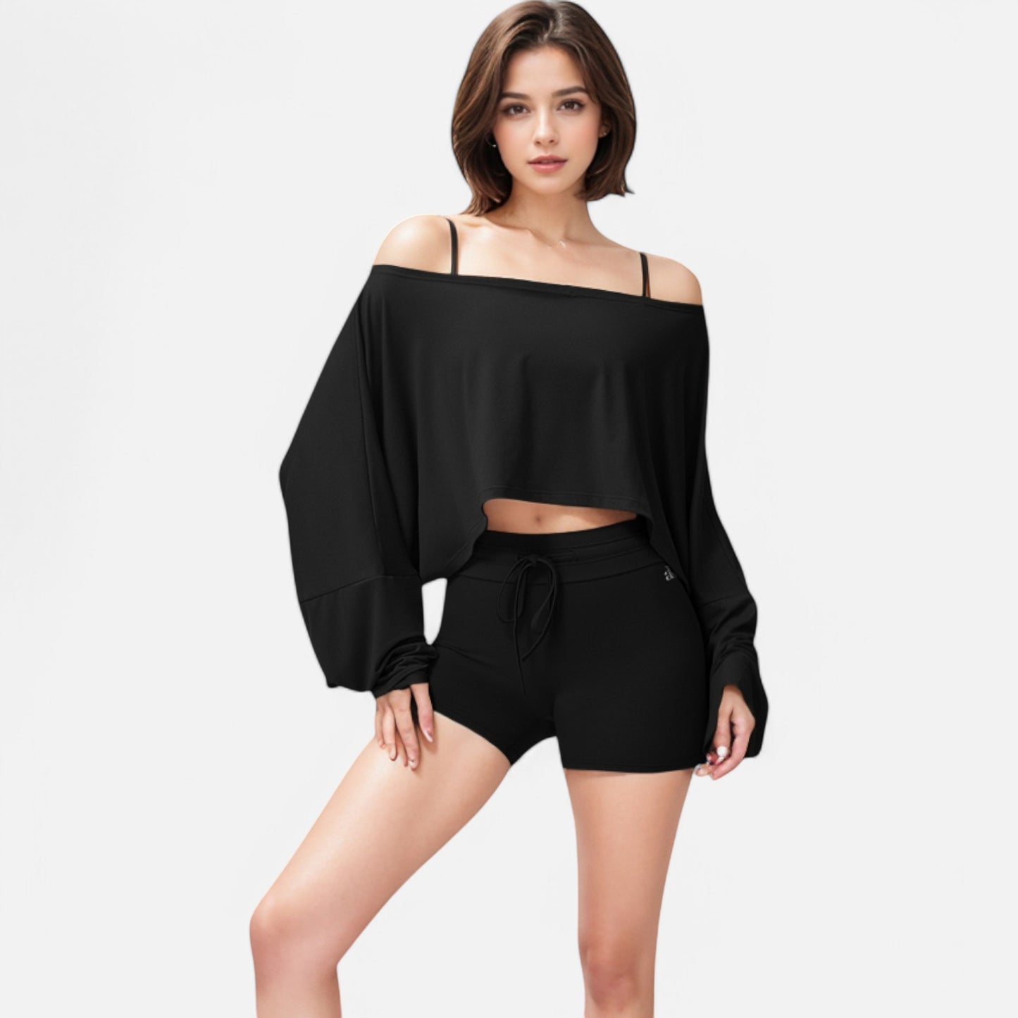 Anna-Kaci Women's Cropped Long Sleeve Pullover with Wide Boat Neck