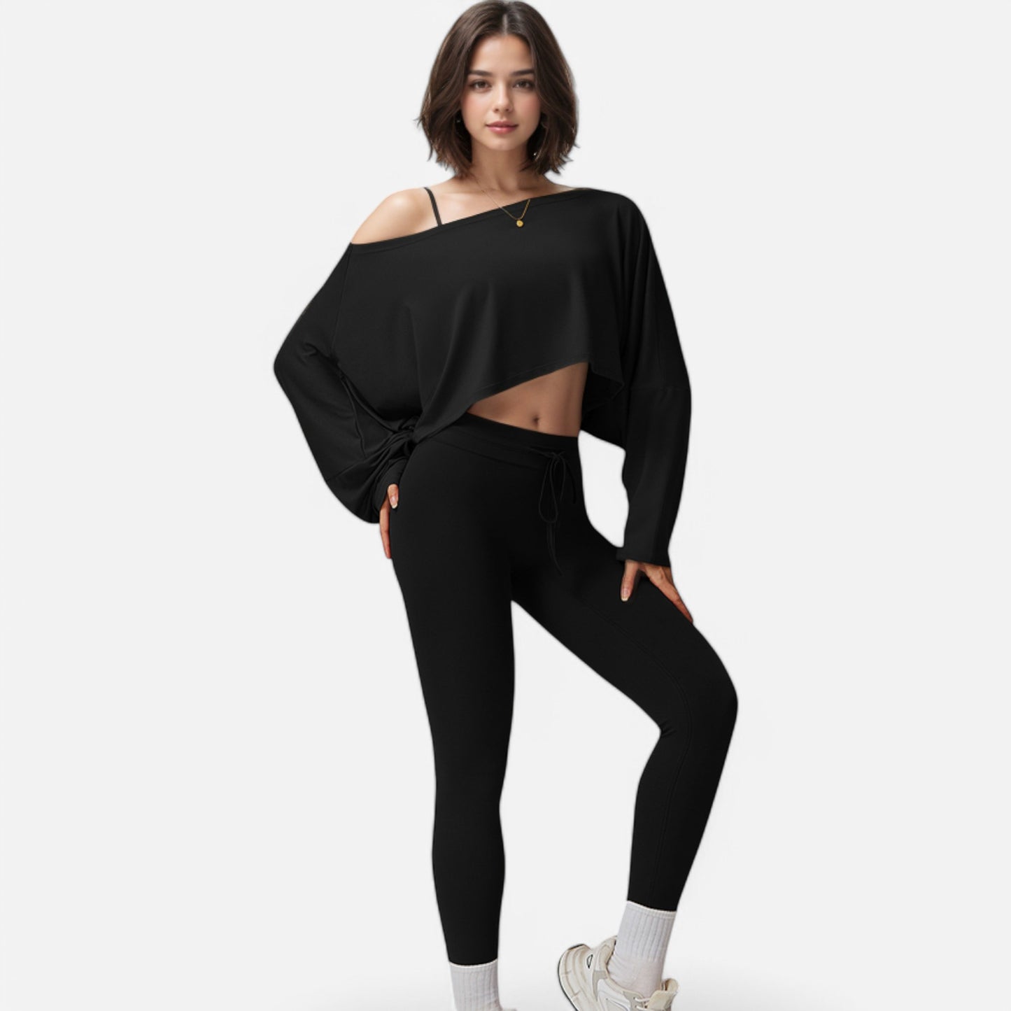 Anna-Kaci Women's Cropped Long Sleeve Pullover with Wide Boat Neck