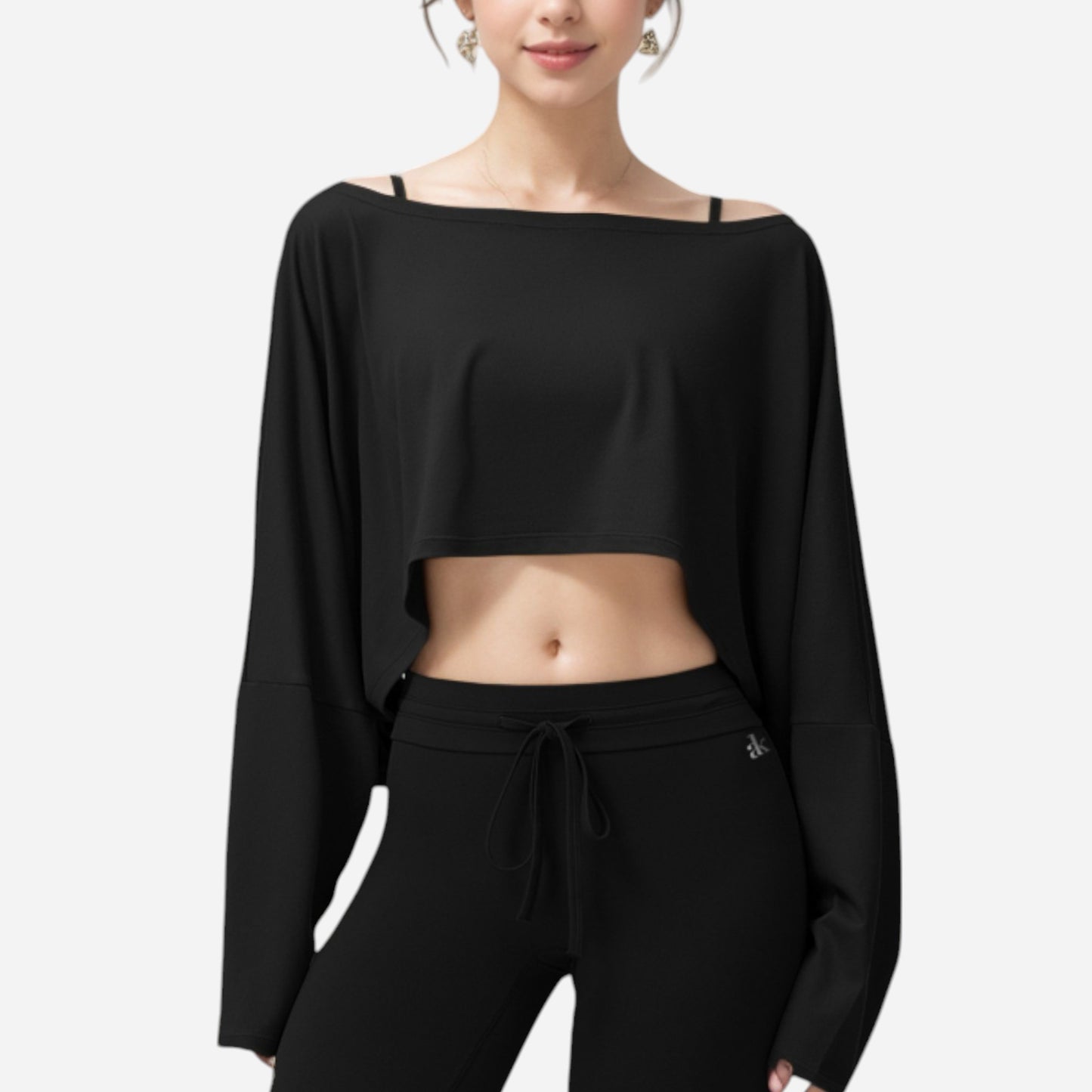 Anna-Kaci Women's Cropped Long Sleeve Pullover with Wide Boat Neck