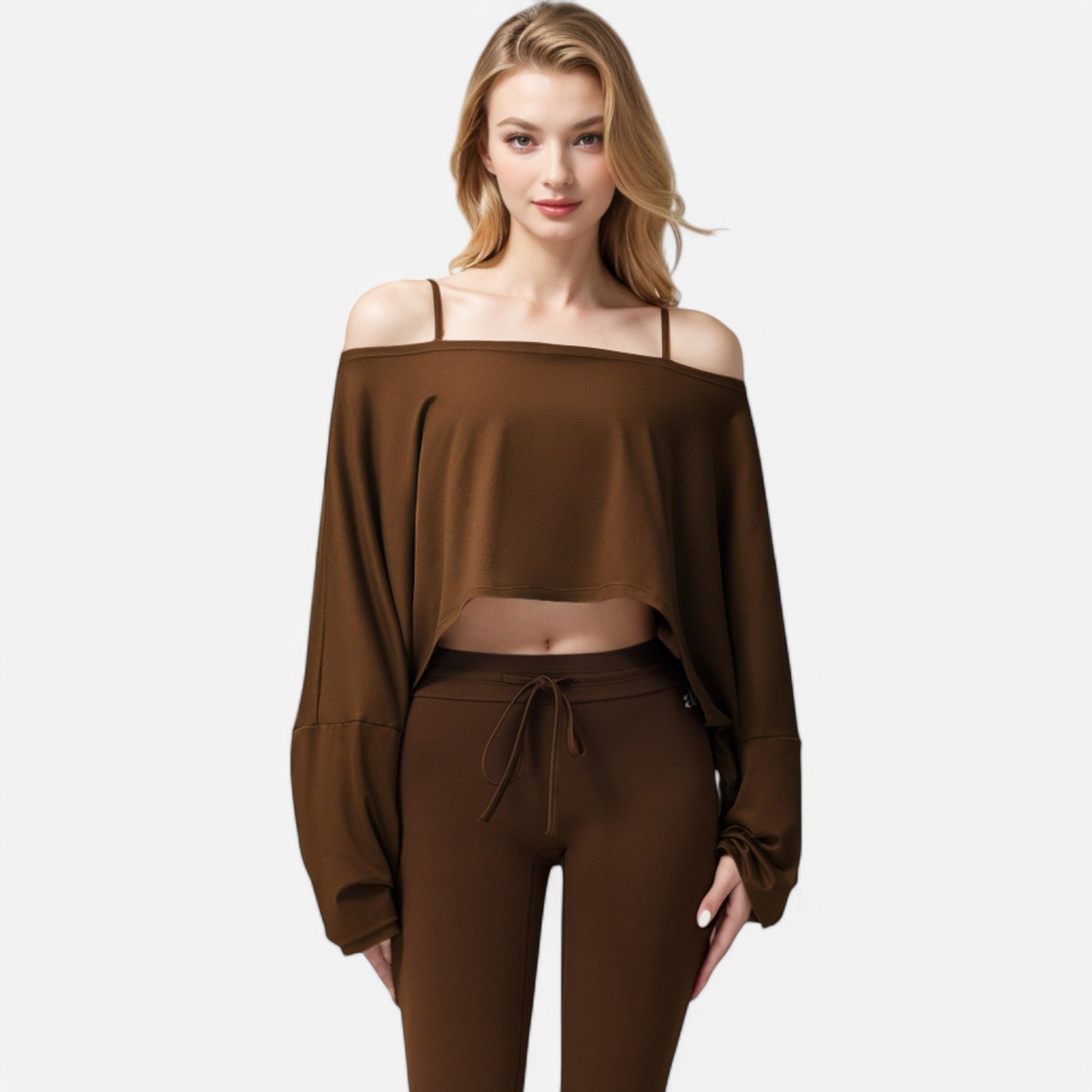 Anna-Kaci Women's Cropped Long Sleeve Pullover with Wide Boat Neck